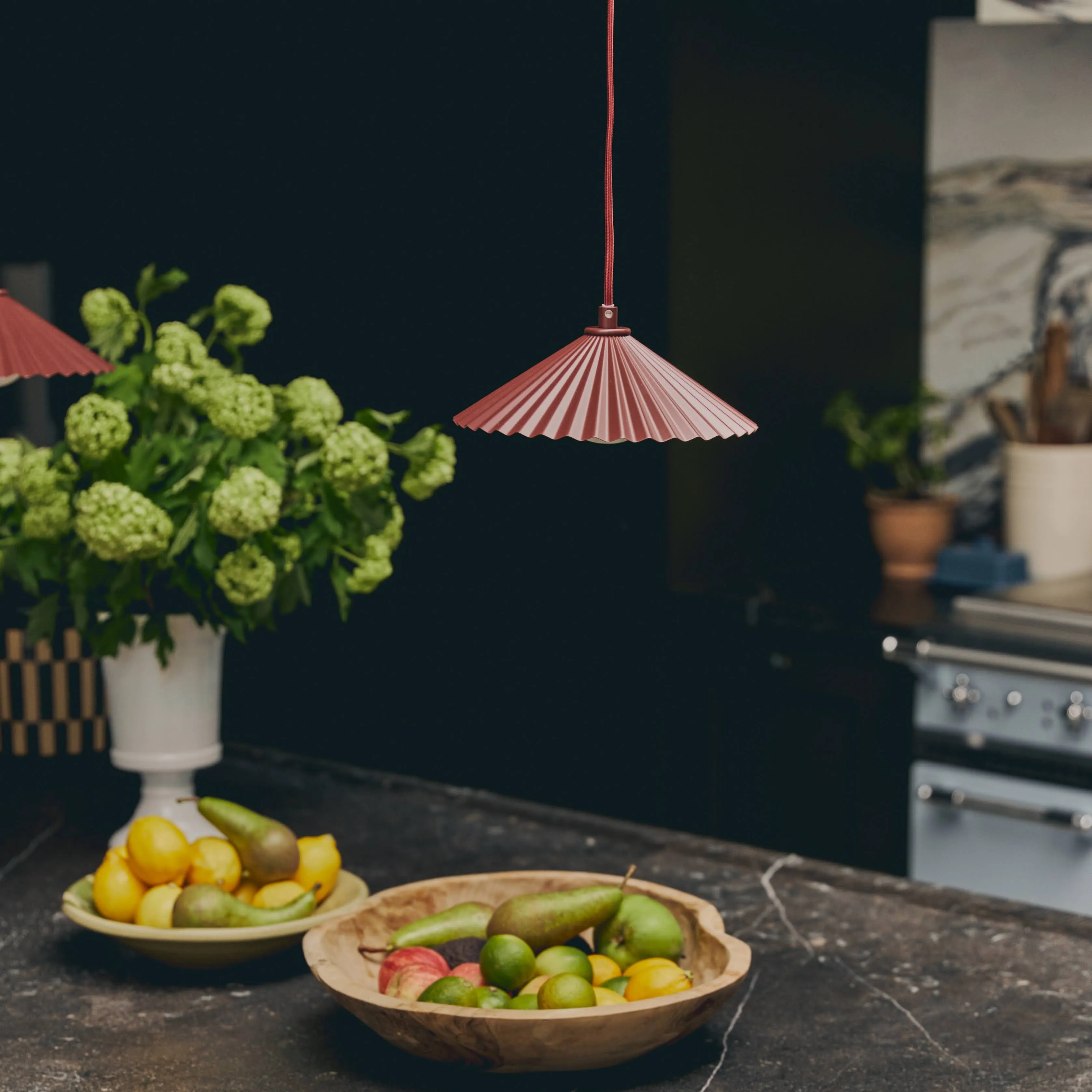 Burgundy small pleat ceiling pendant