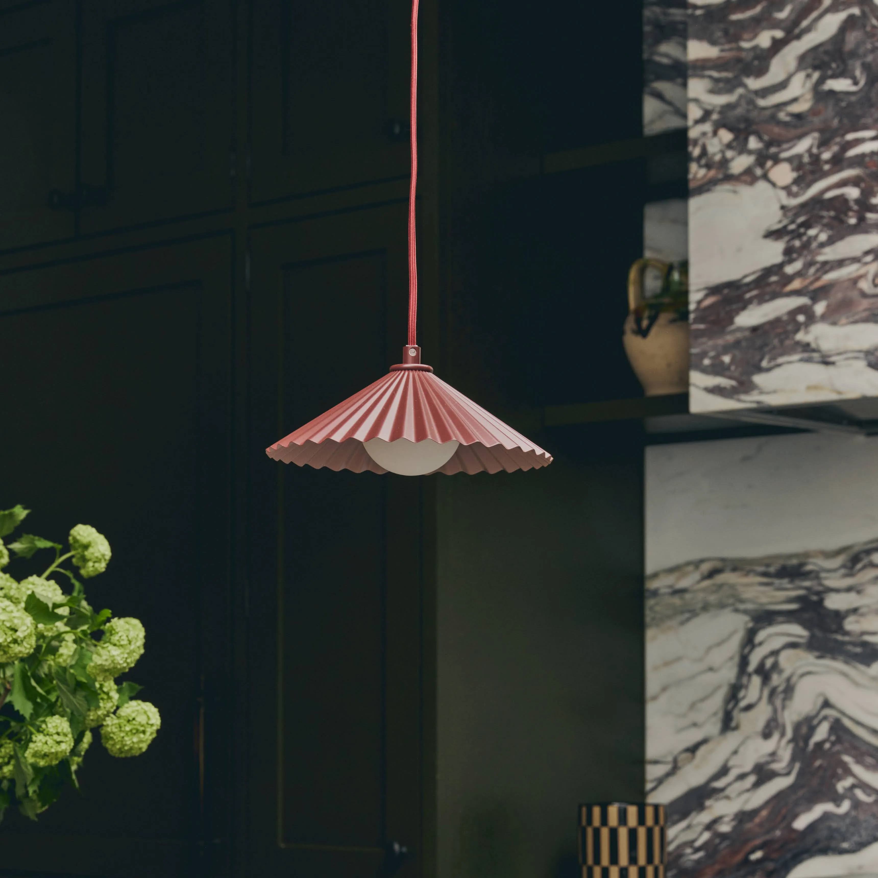 Burgundy small pleat ceiling pendant