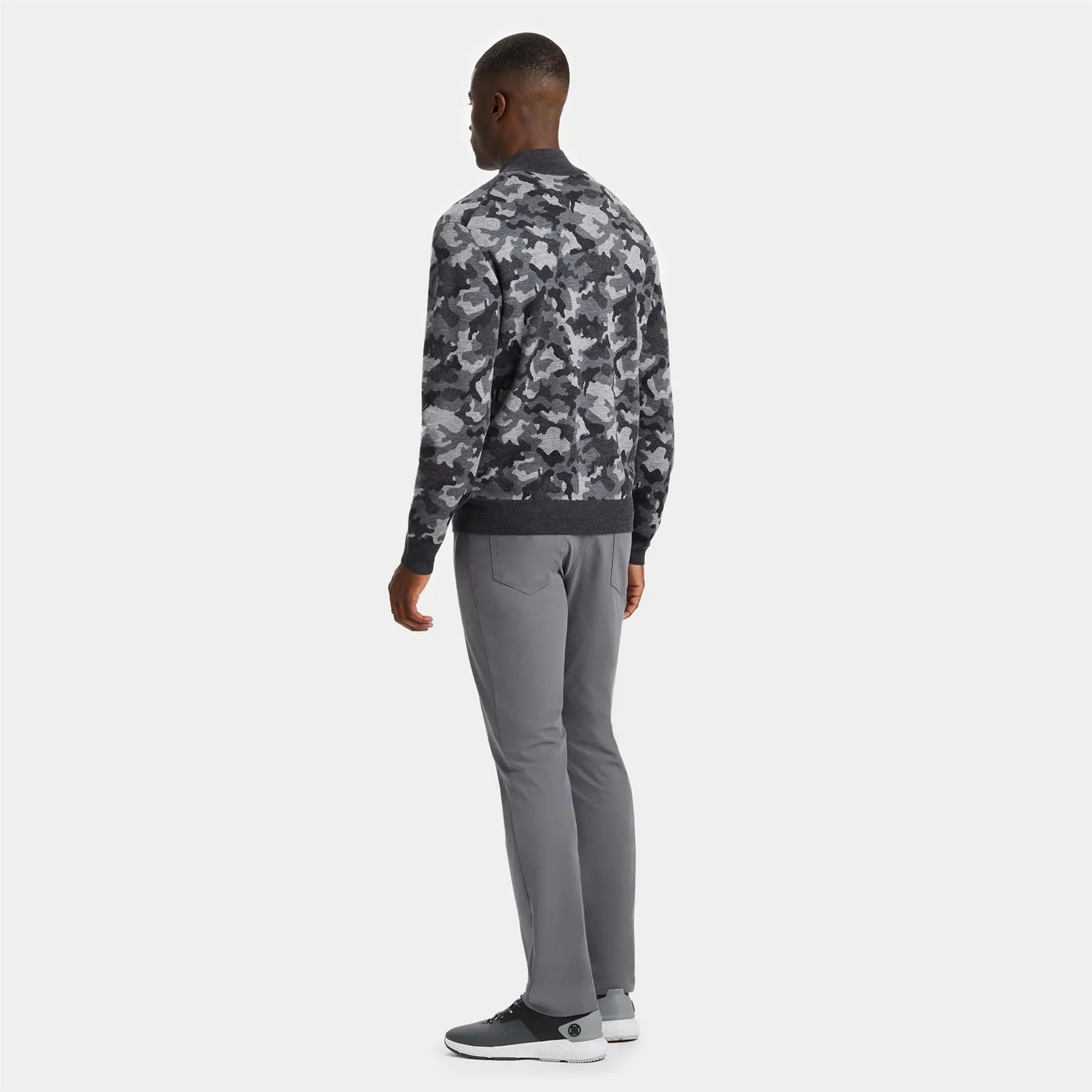 Camo Jacquard Merino Wool Quarter Zip Sweater Charcoal Camo - SS24