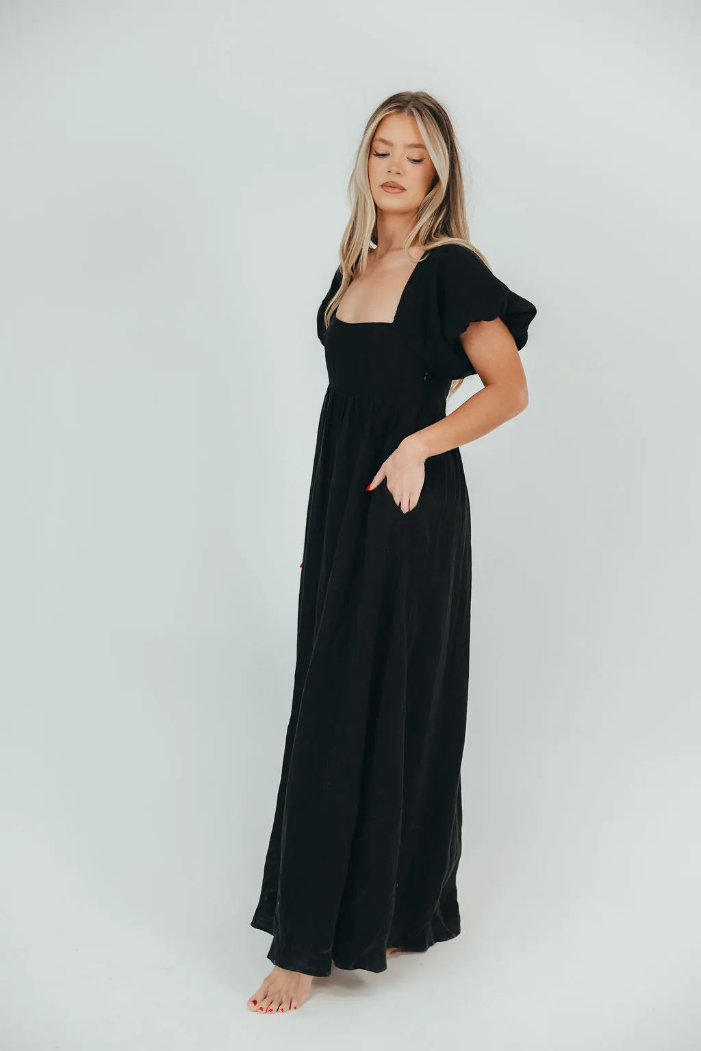 Candace Maxi Dress in Black - 100% Linen - Bump Friendly