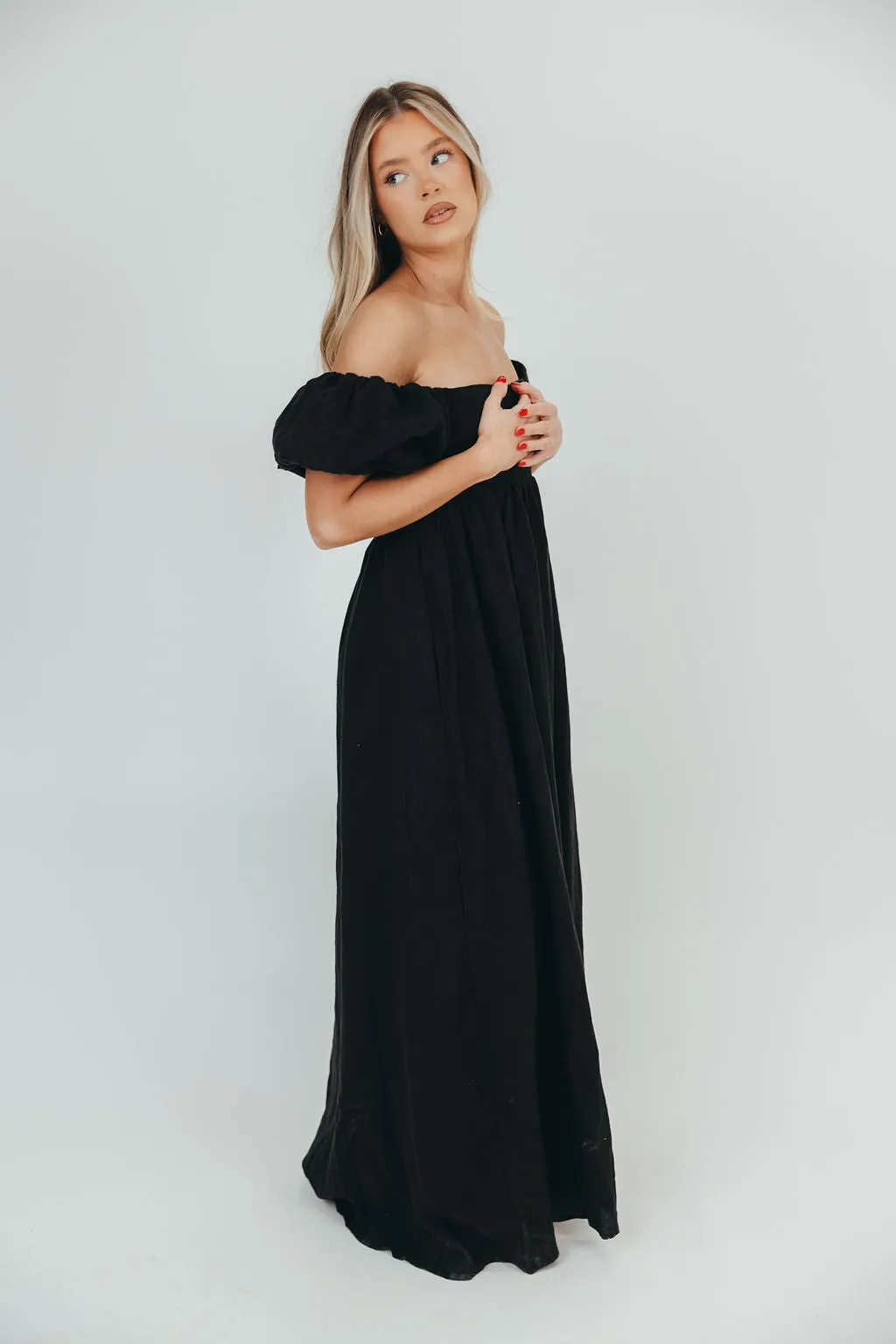 Candace Maxi Dress in Black - 100% Linen - Bump Friendly