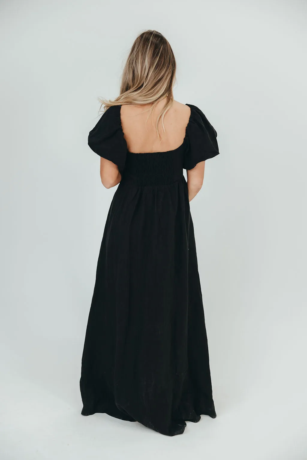 Candace Maxi Dress in Black - 100% Linen - Bump Friendly