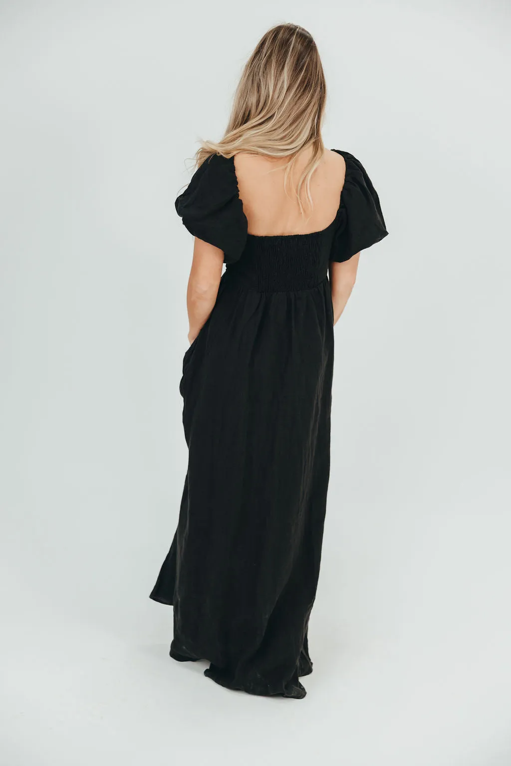 Candace Maxi Dress in Black - 100% Linen - Bump Friendly