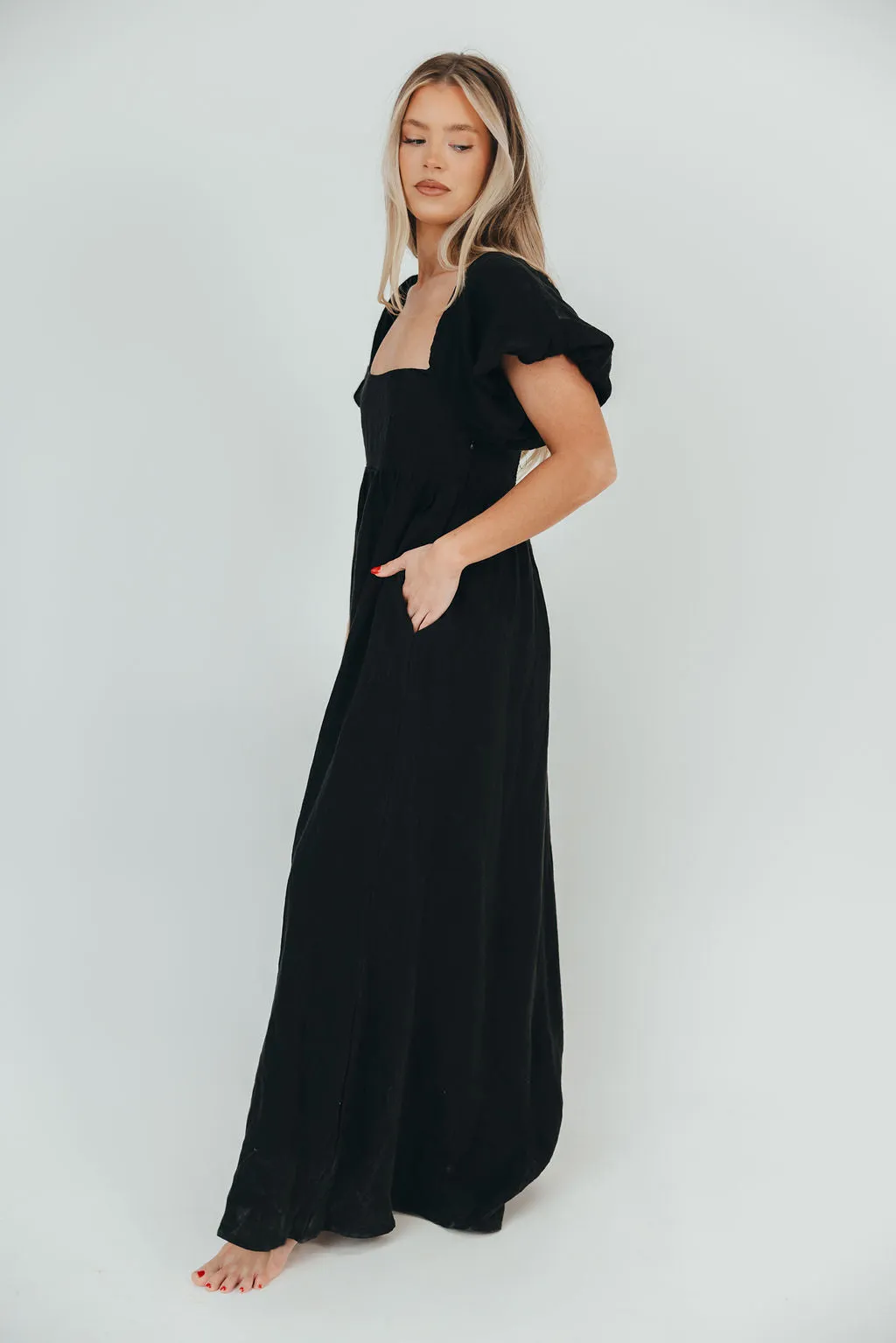 Candace Maxi Dress in Black - 100% Linen - Bump Friendly