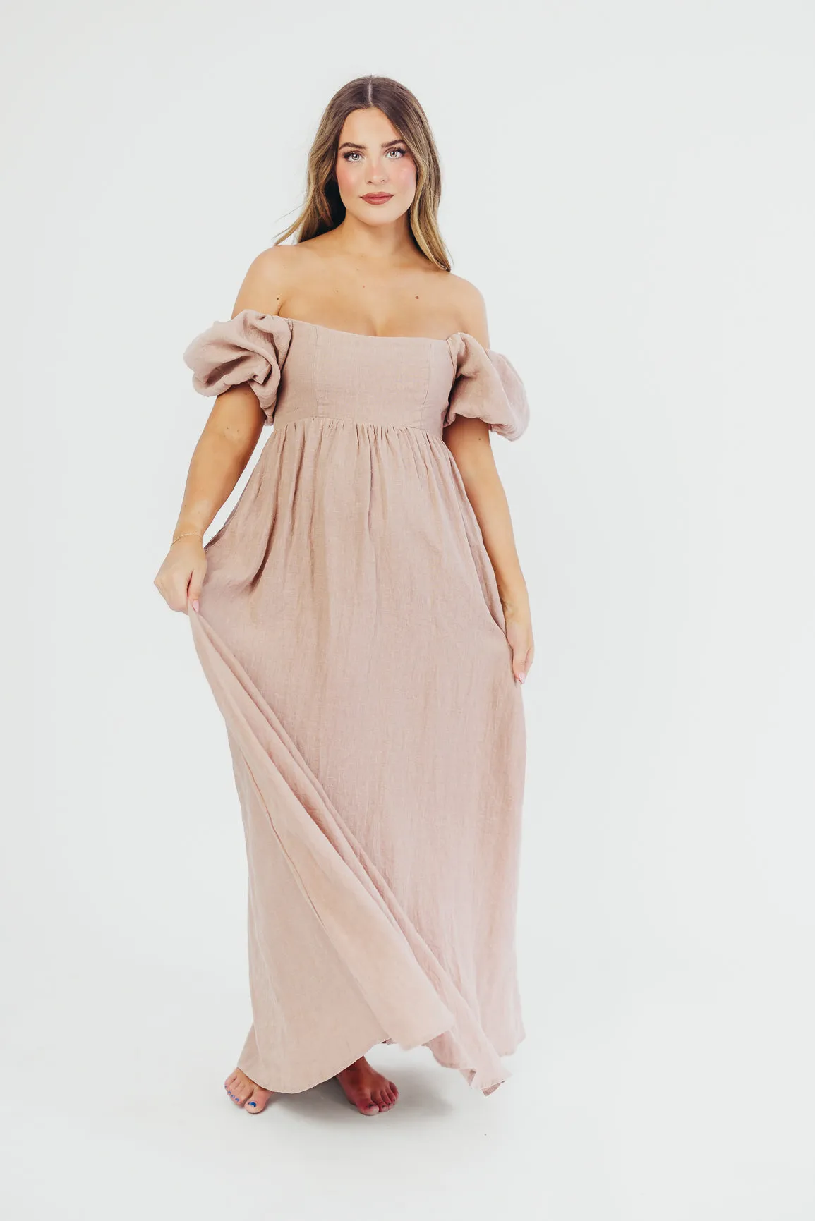 Candace Maxi Dress in Dusty Rose - 100% Linen - Bump Friendly