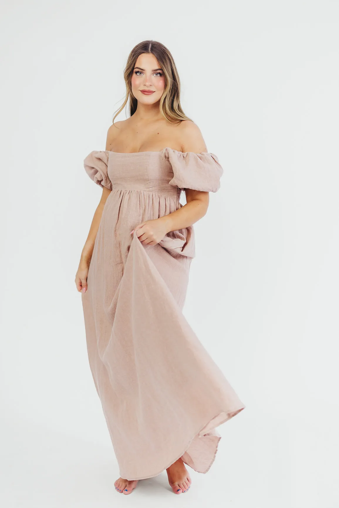 Candace Maxi Dress in Dusty Rose - 100% Linen - Bump Friendly