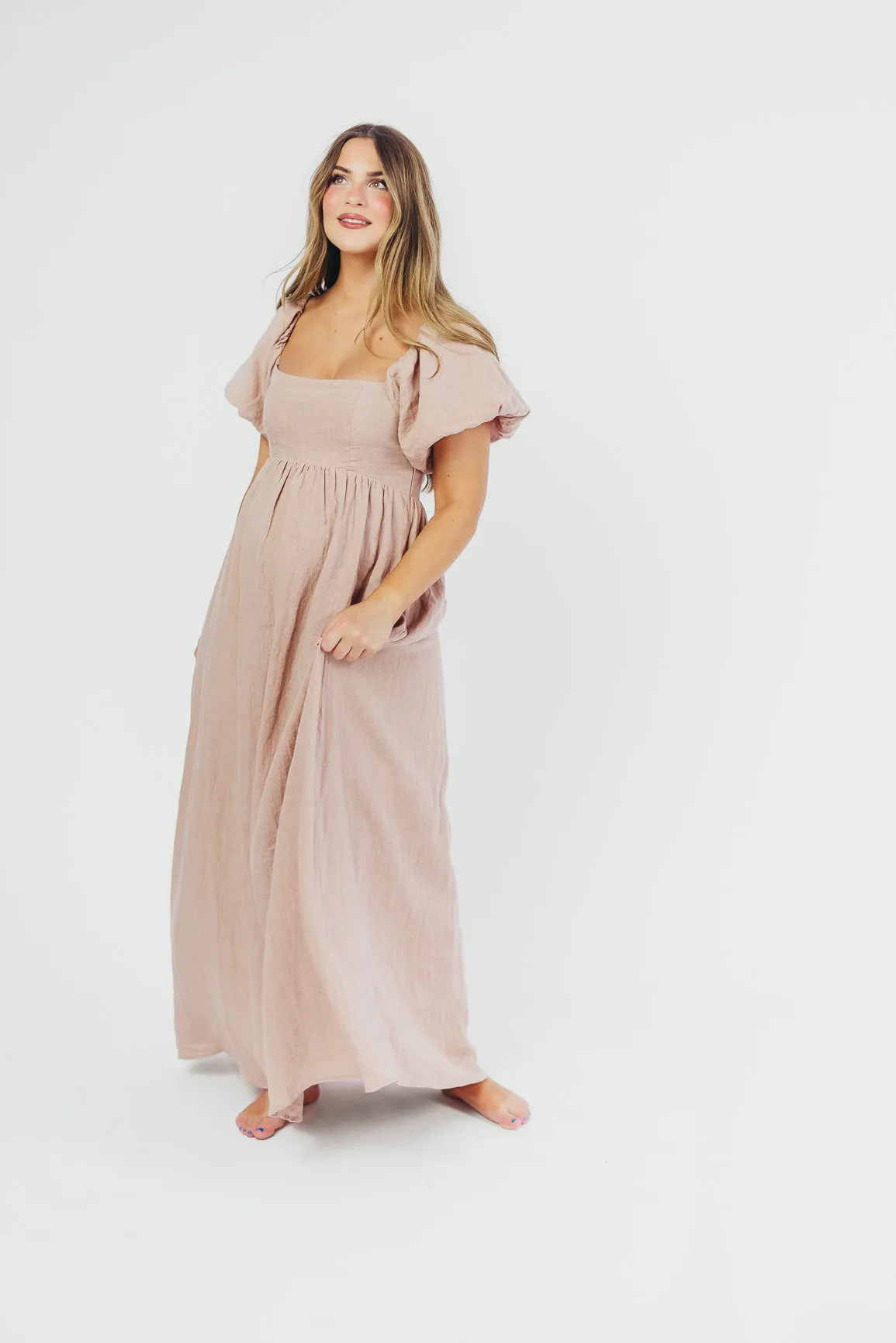 Candace Maxi Dress in Dusty Rose - 100% Linen - Bump Friendly