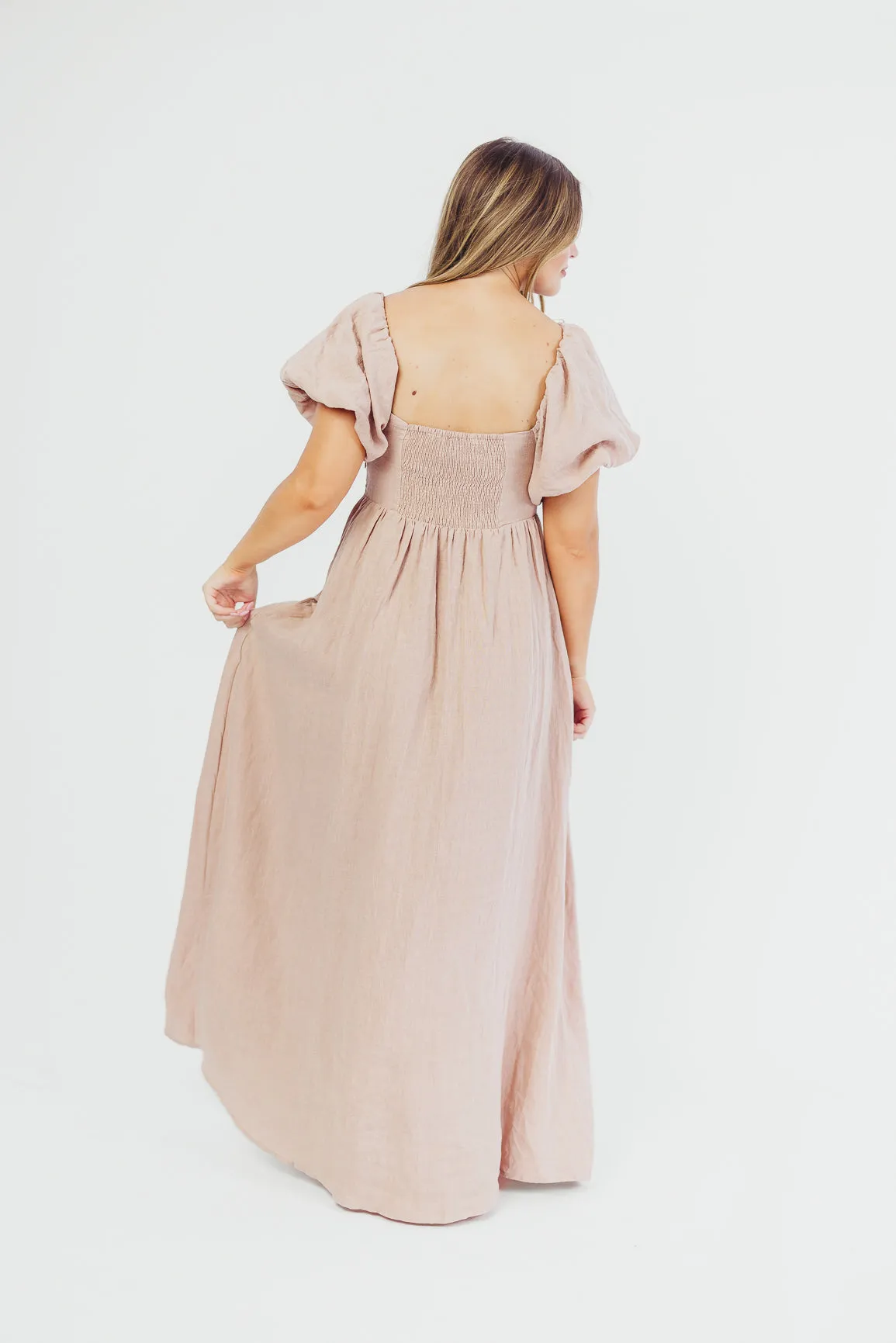 Candace Maxi Dress in Dusty Rose - 100% Linen - Bump Friendly