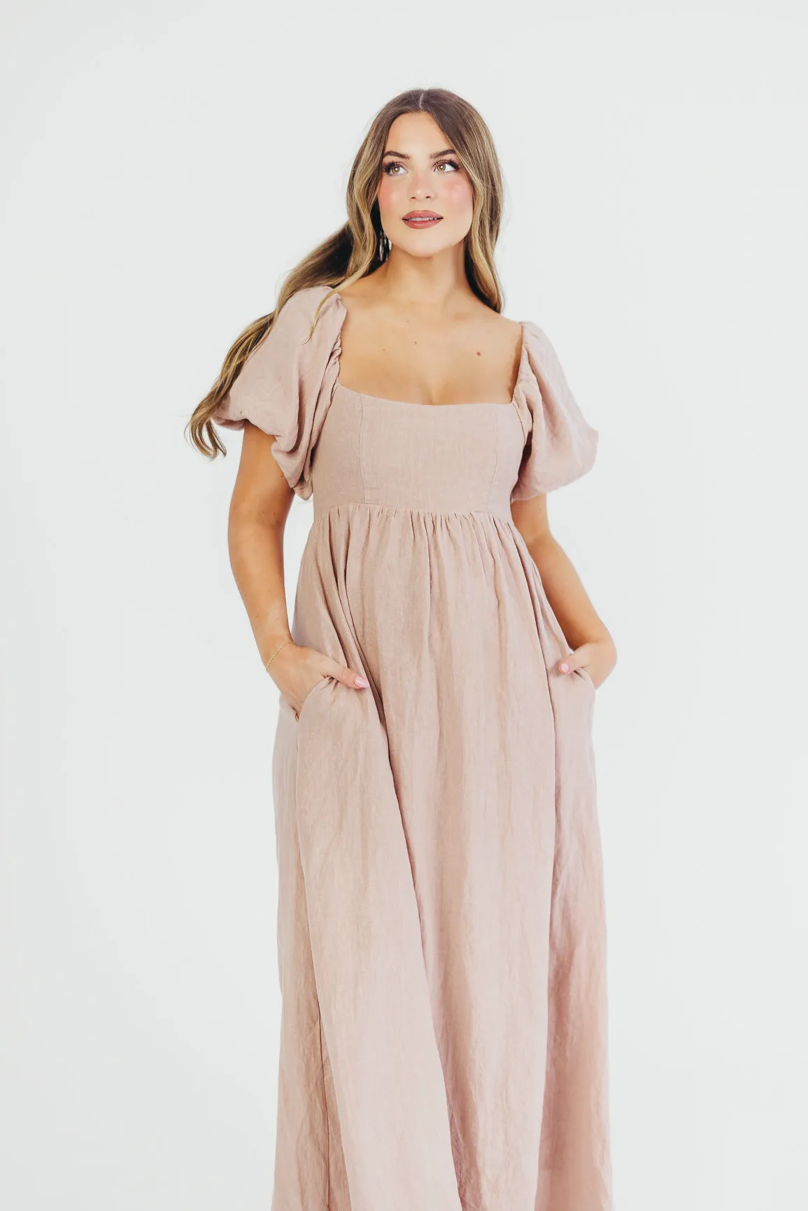 Candace Maxi Dress in Dusty Rose - 100% Linen - Bump Friendly