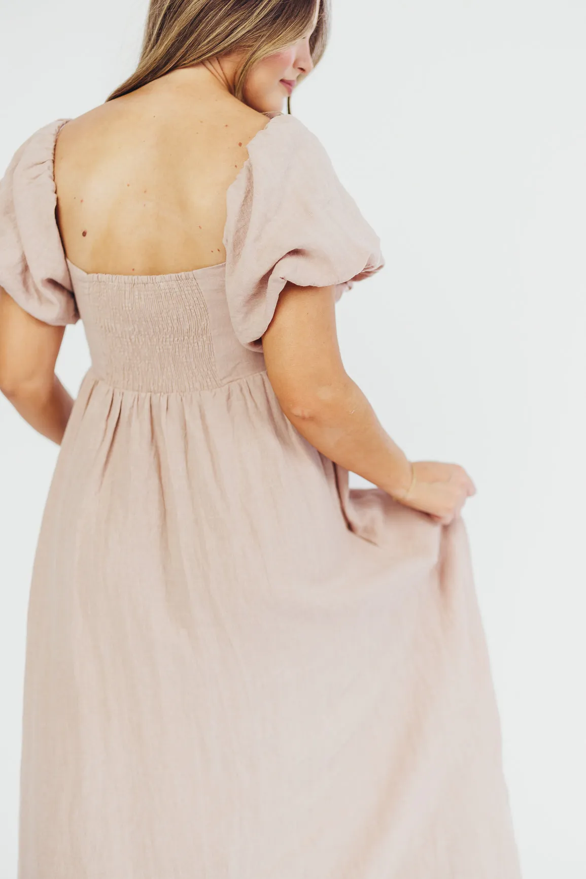 Candace Maxi Dress in Dusty Rose - 100% Linen - Bump Friendly