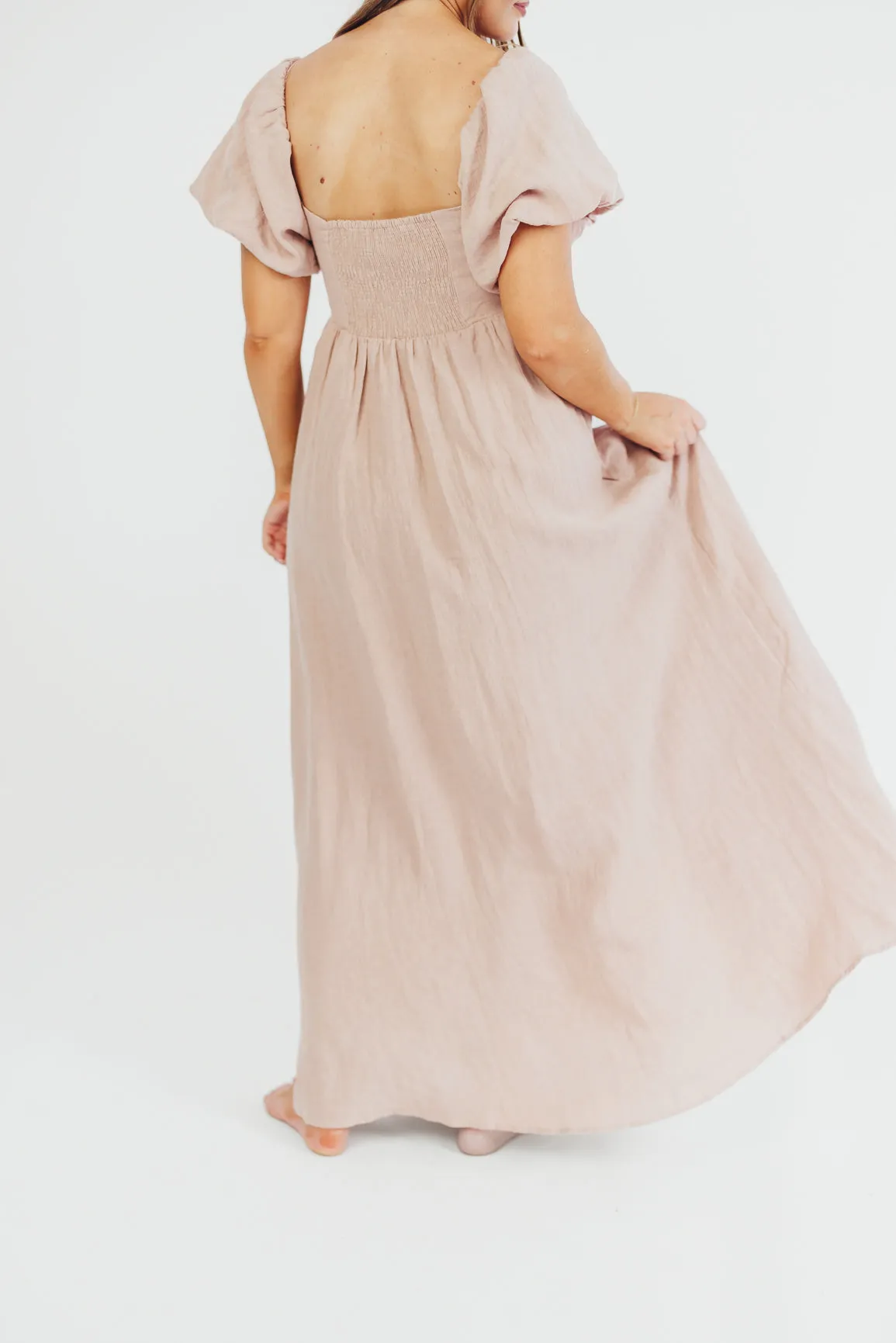 Candace Maxi Dress in Dusty Rose - 100% Linen - Bump Friendly