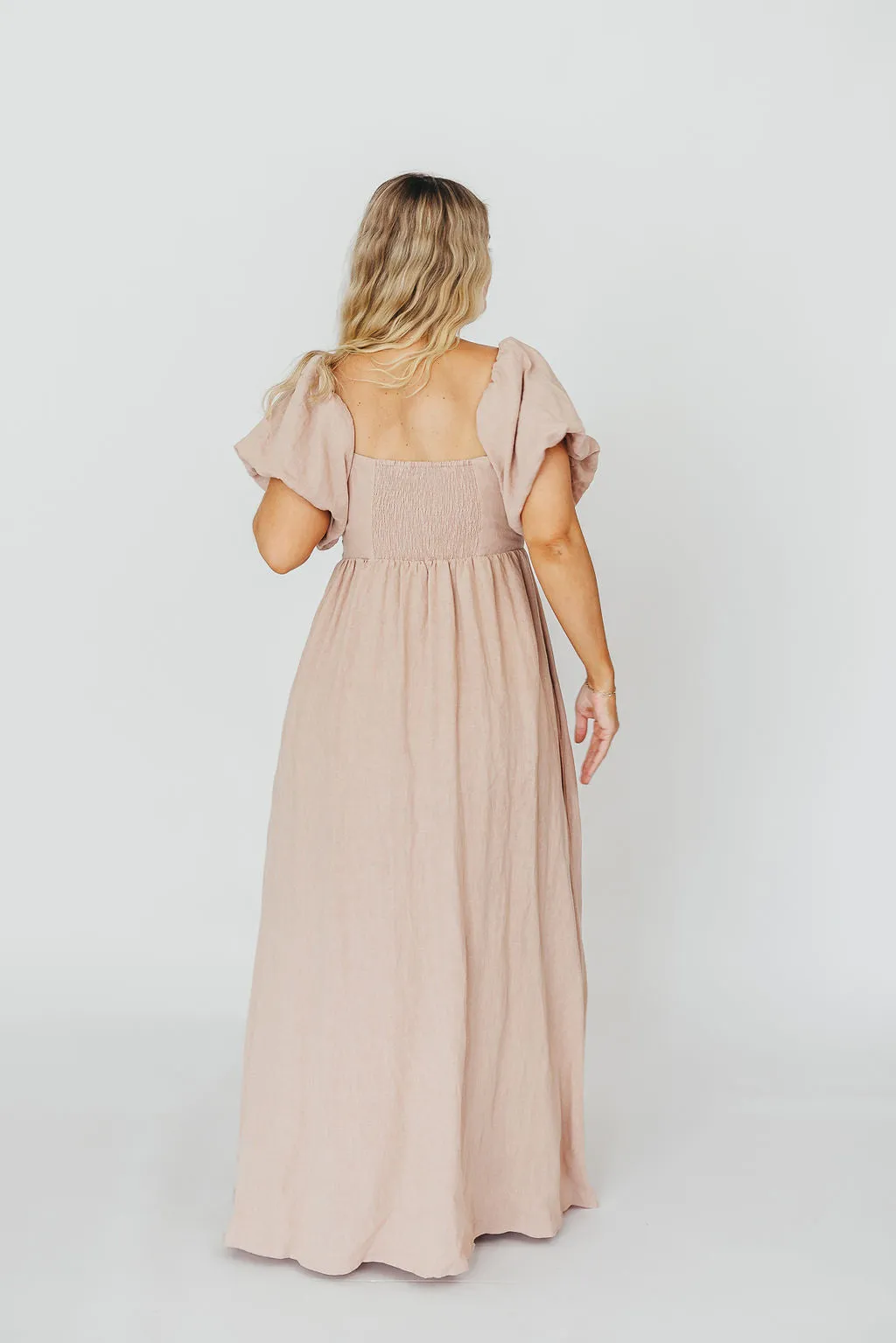 Candace Maxi Dress in Dusty Rose - 100% Linen - Bump Friendly