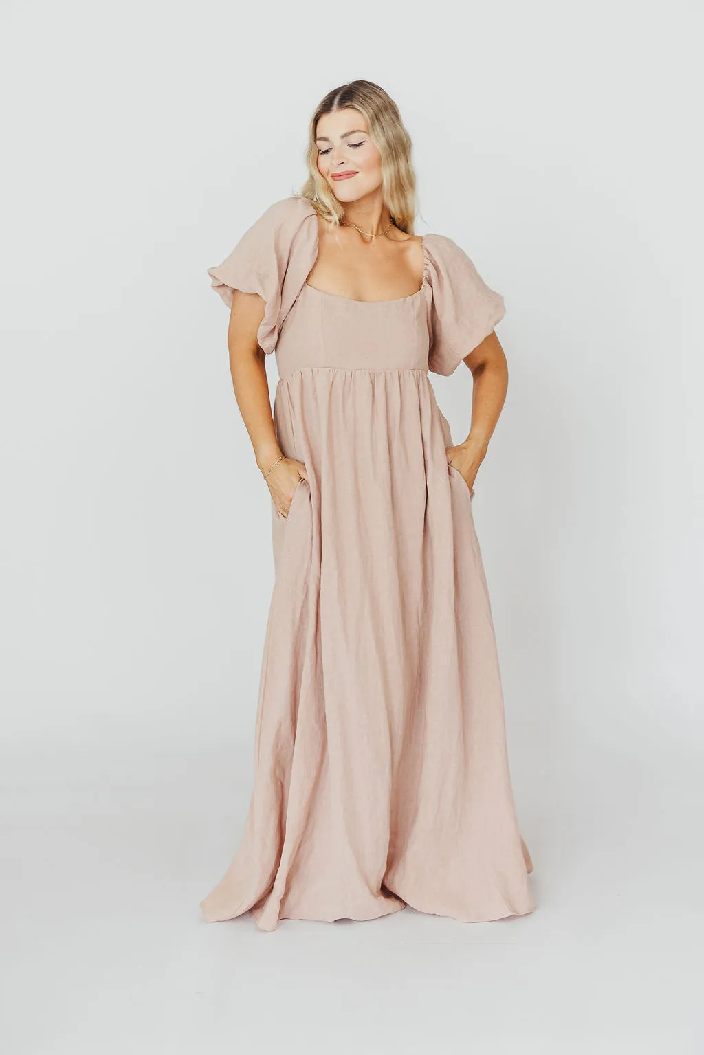 Candace Maxi Dress in Dusty Rose - 100% Linen - Bump Friendly