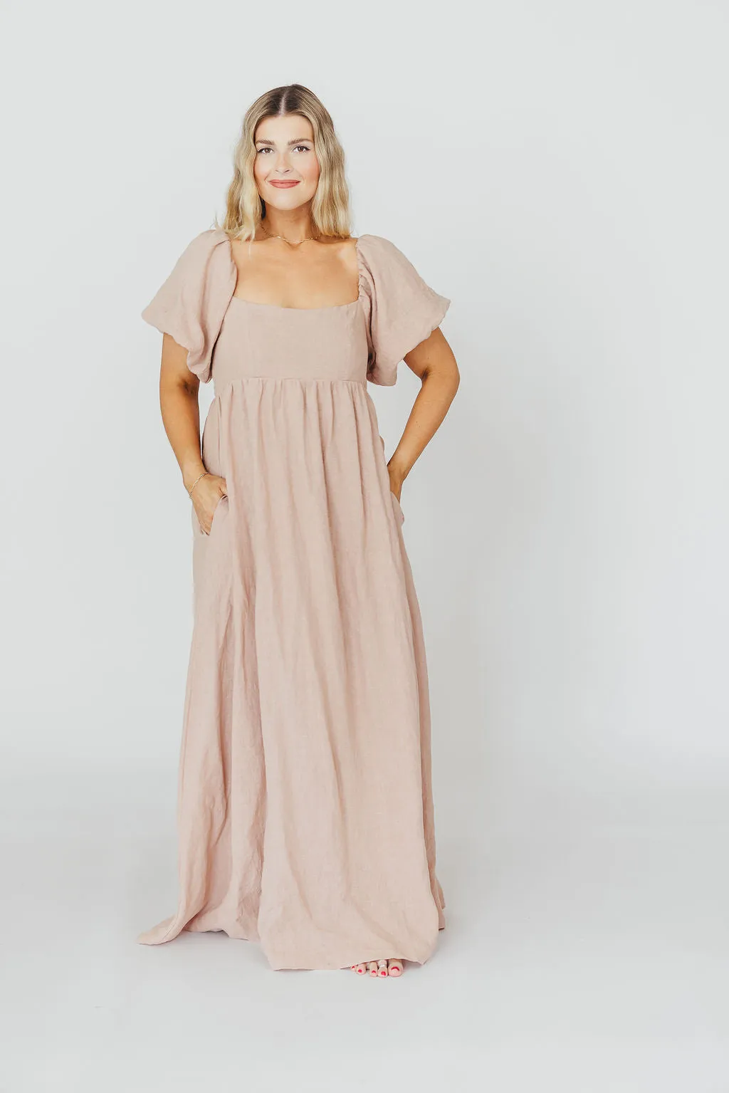 Candace Maxi Dress in Dusty Rose - 100% Linen - Bump Friendly