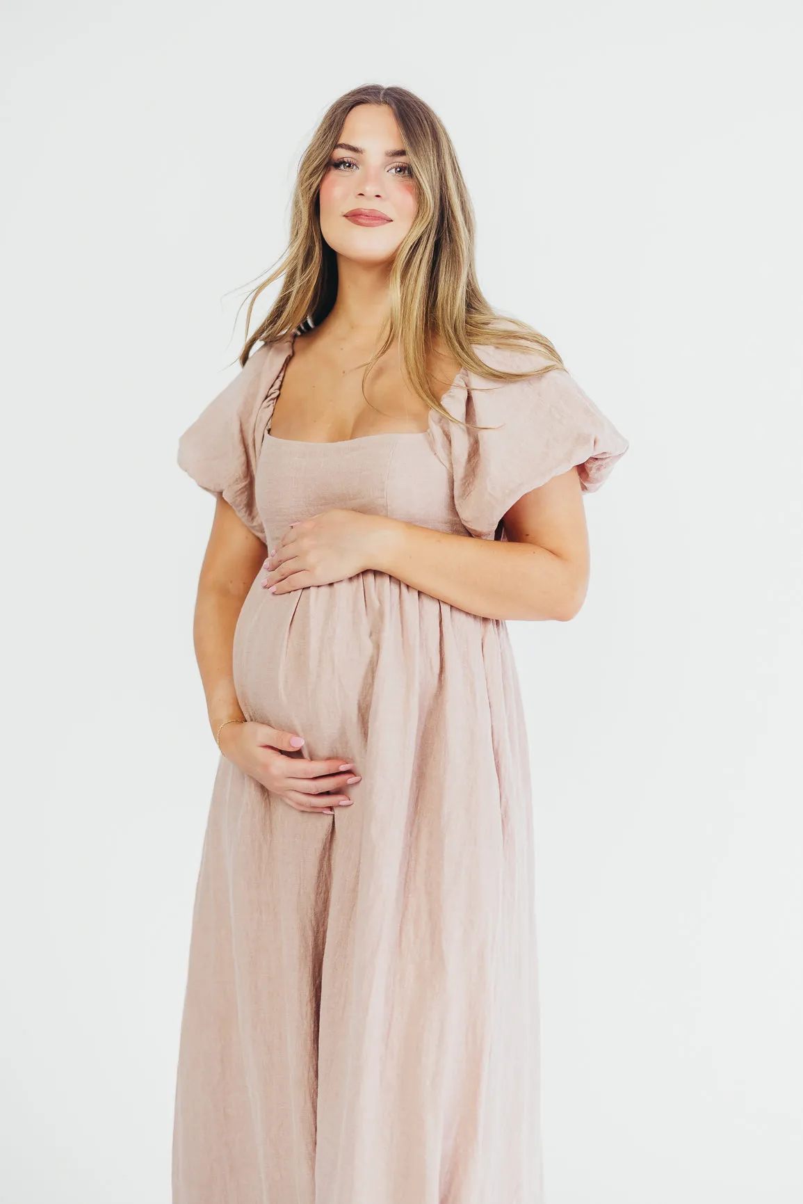 Candace Maxi Dress in Dusty Rose - 100% Linen - Bump Friendly