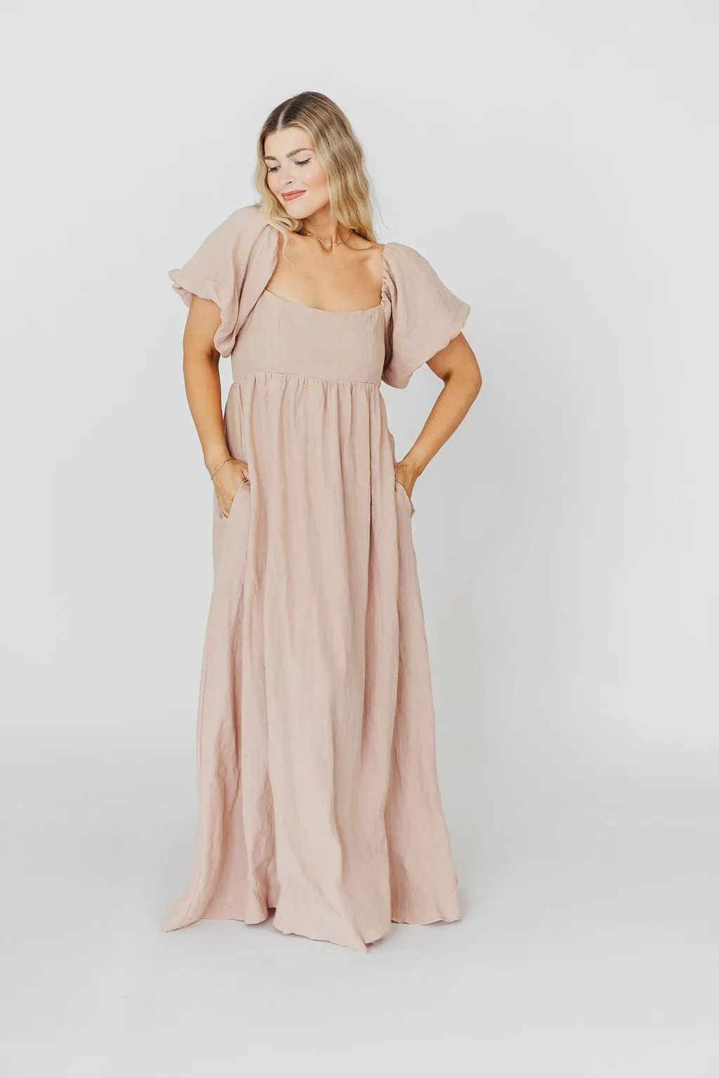 Candace Maxi Dress in Dusty Rose - 100% Linen - Bump Friendly