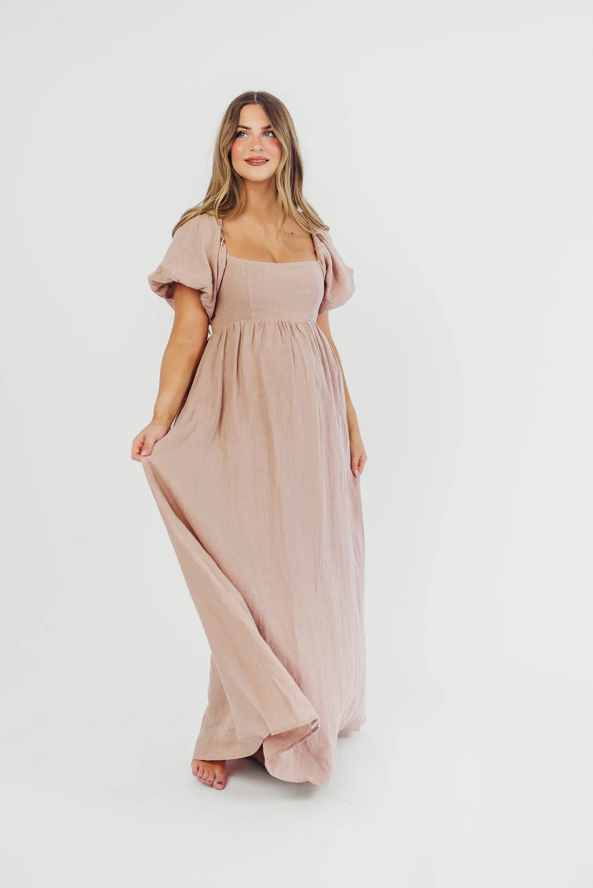 Candace Maxi Dress in Dusty Rose - 100% Linen - Bump Friendly