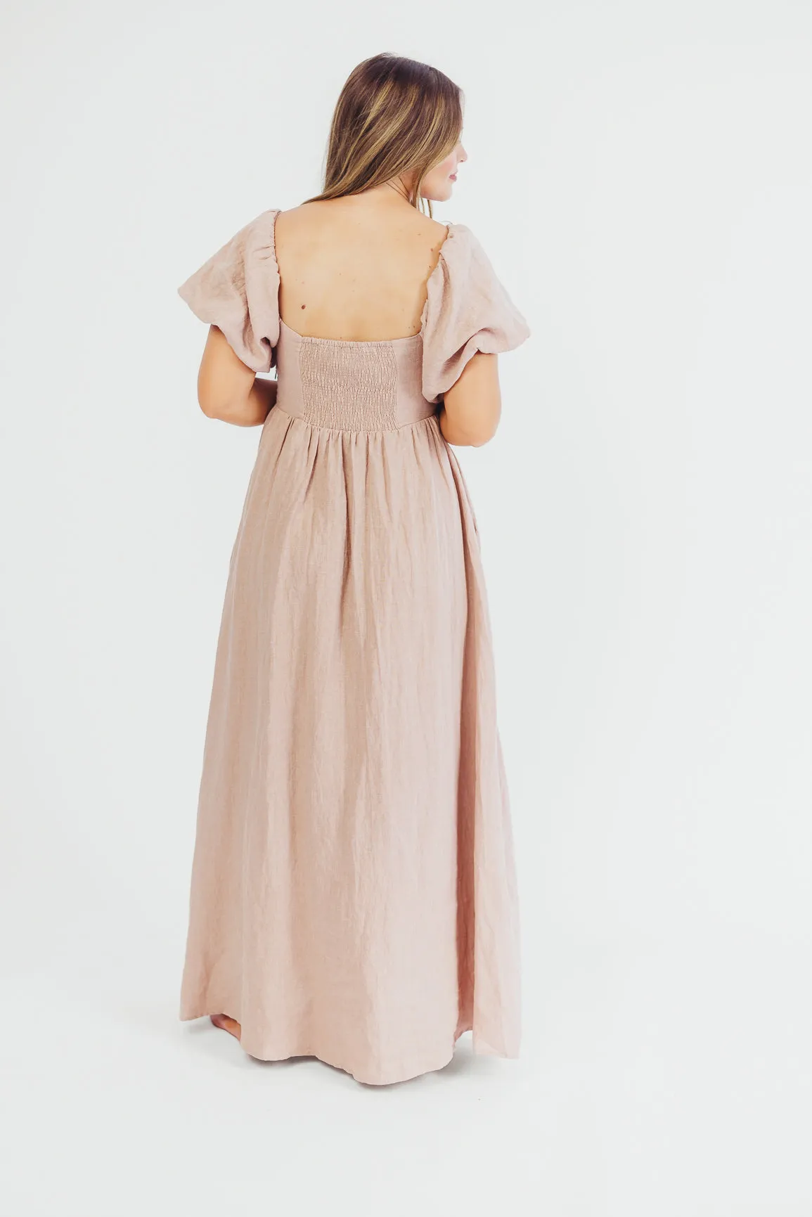 Candace Maxi Dress in Dusty Rose - 100% Linen - Bump Friendly