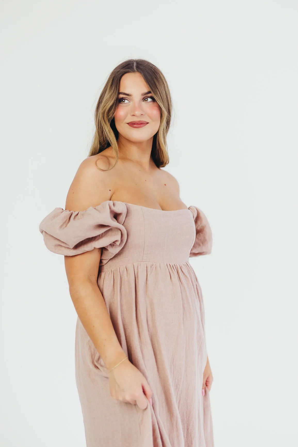 Candace Maxi Dress in Dusty Rose - 100% Linen - Bump Friendly