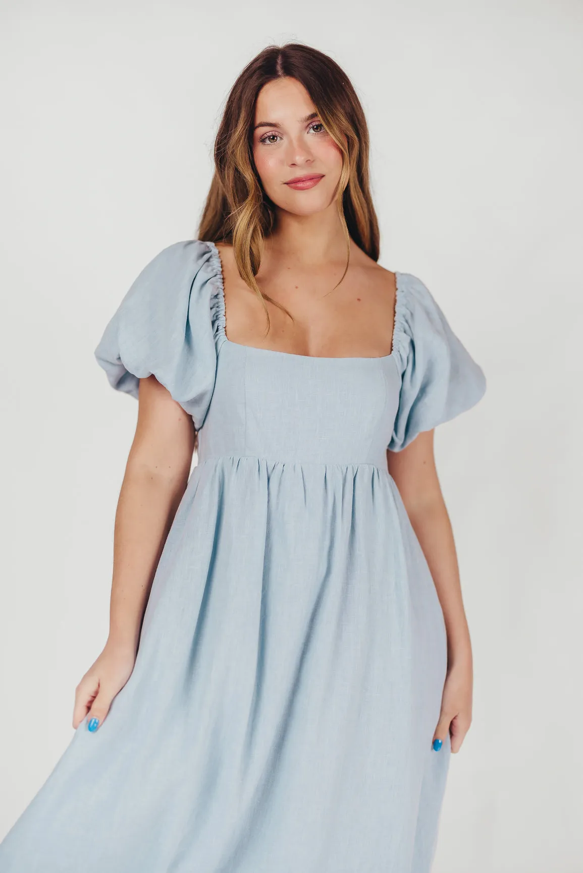 Candace Maxi Dress in Light Blue - 100% Linen - Bump Friendly