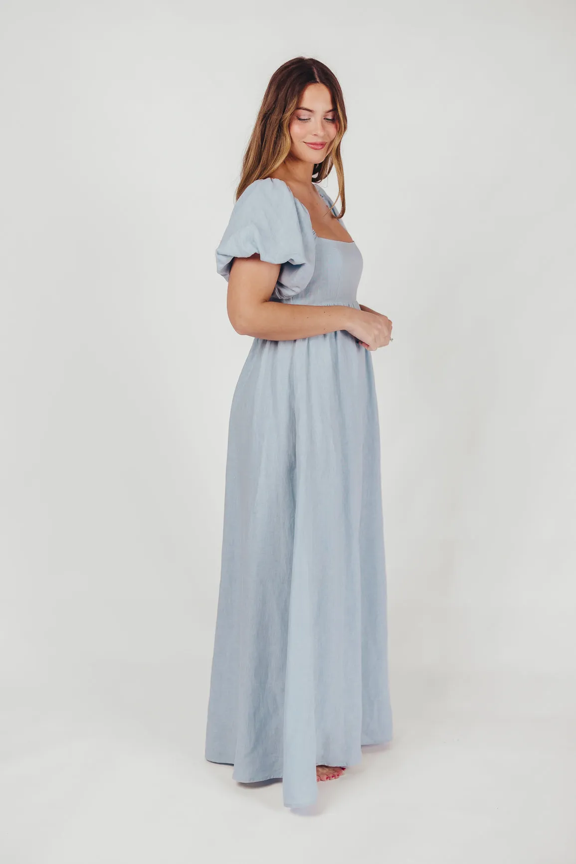 Candace Maxi Dress in Light Blue - 100% Linen - Bump Friendly