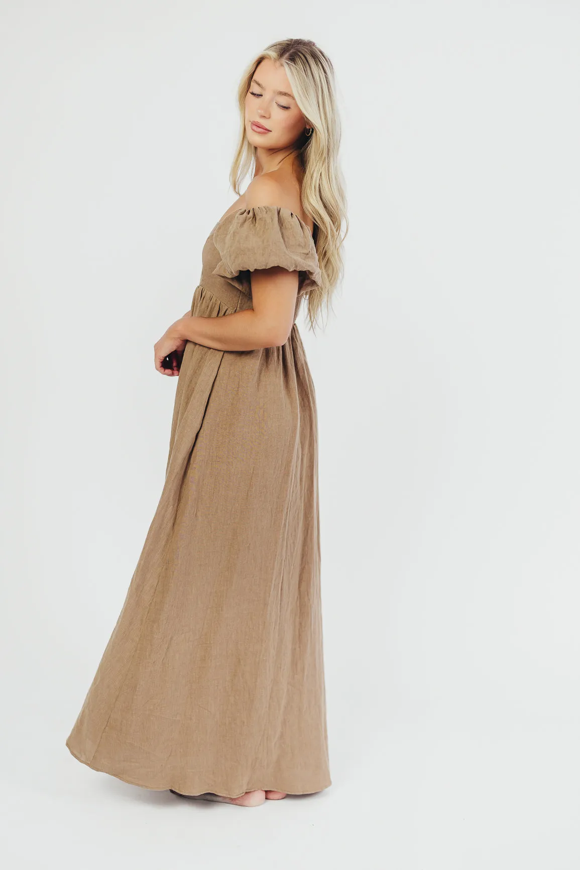 Candace Maxi Dress in Mocha - 100% Linen - Bump Friendly