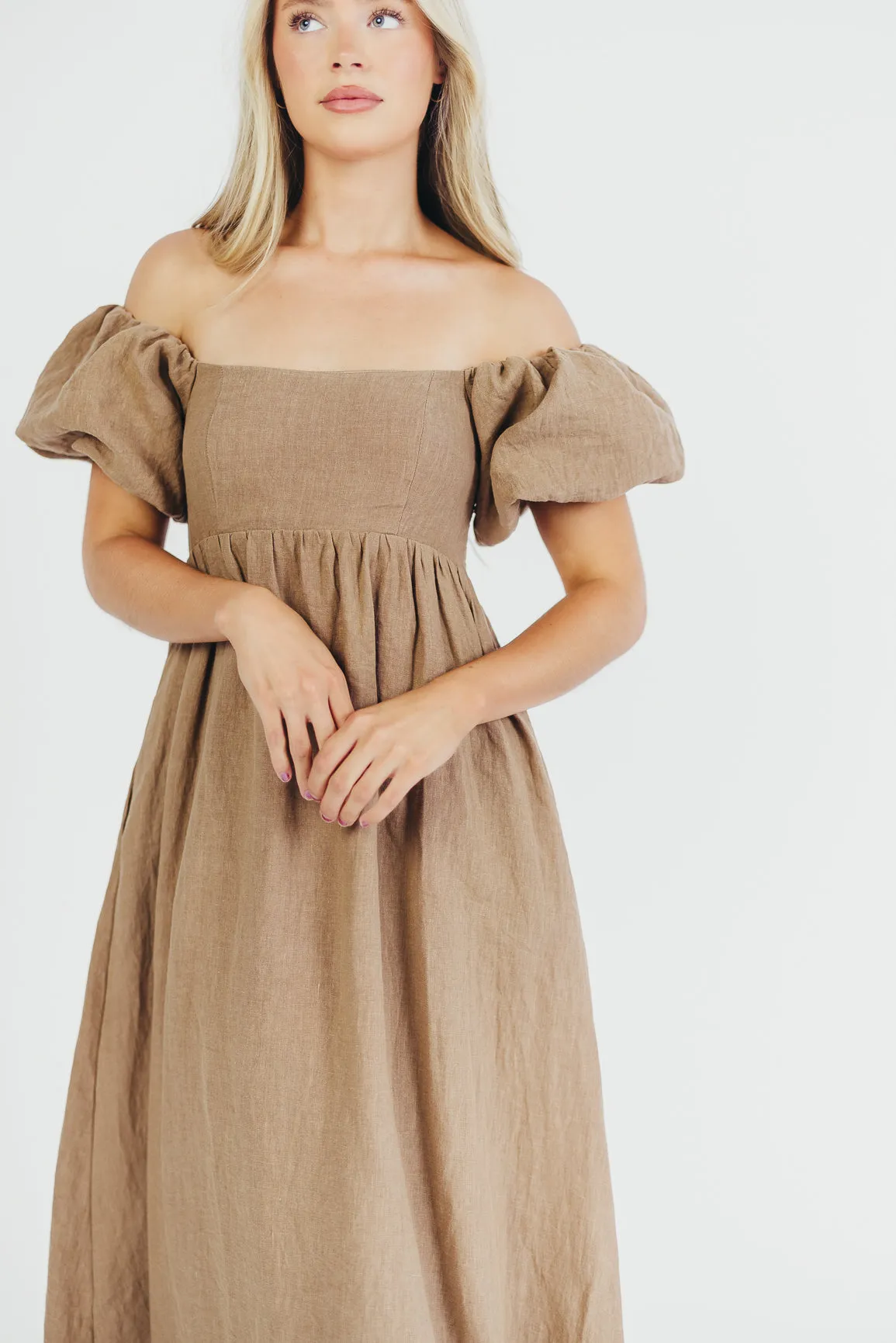 Candace Maxi Dress in Mocha - 100% Linen - Bump Friendly