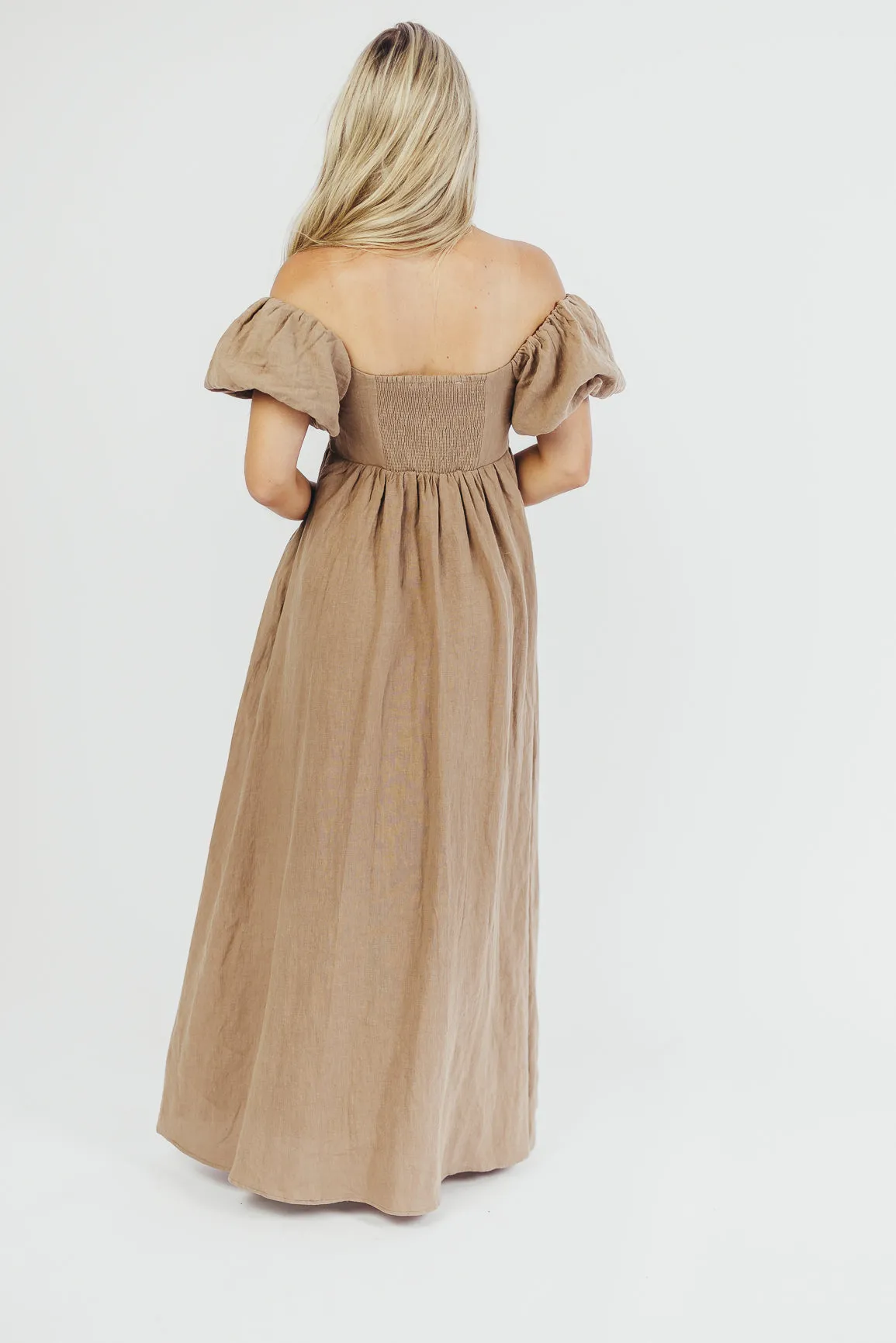 Candace Maxi Dress in Mocha - 100% Linen - Bump Friendly