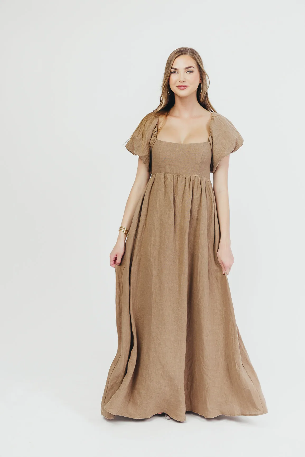 Candace Maxi Dress in Mocha - 100% Linen - Bump Friendly