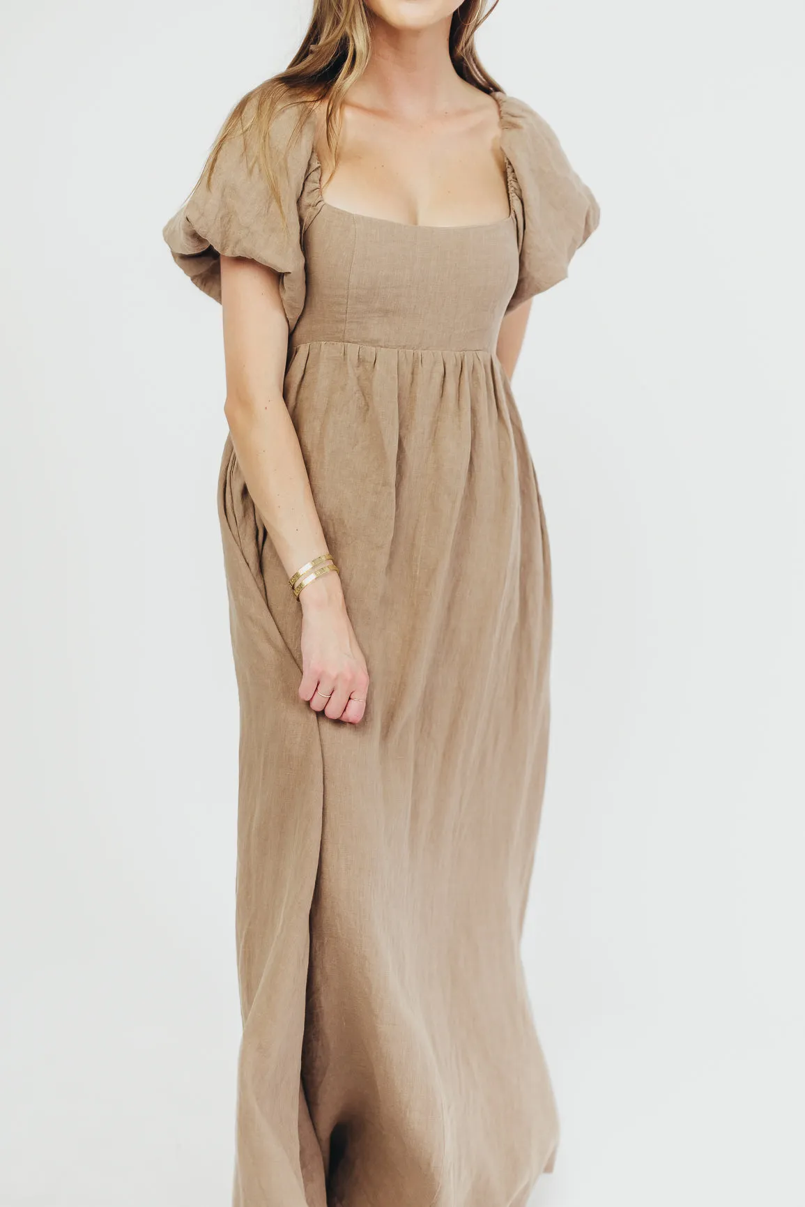 Candace Maxi Dress in Mocha - 100% Linen - Bump Friendly