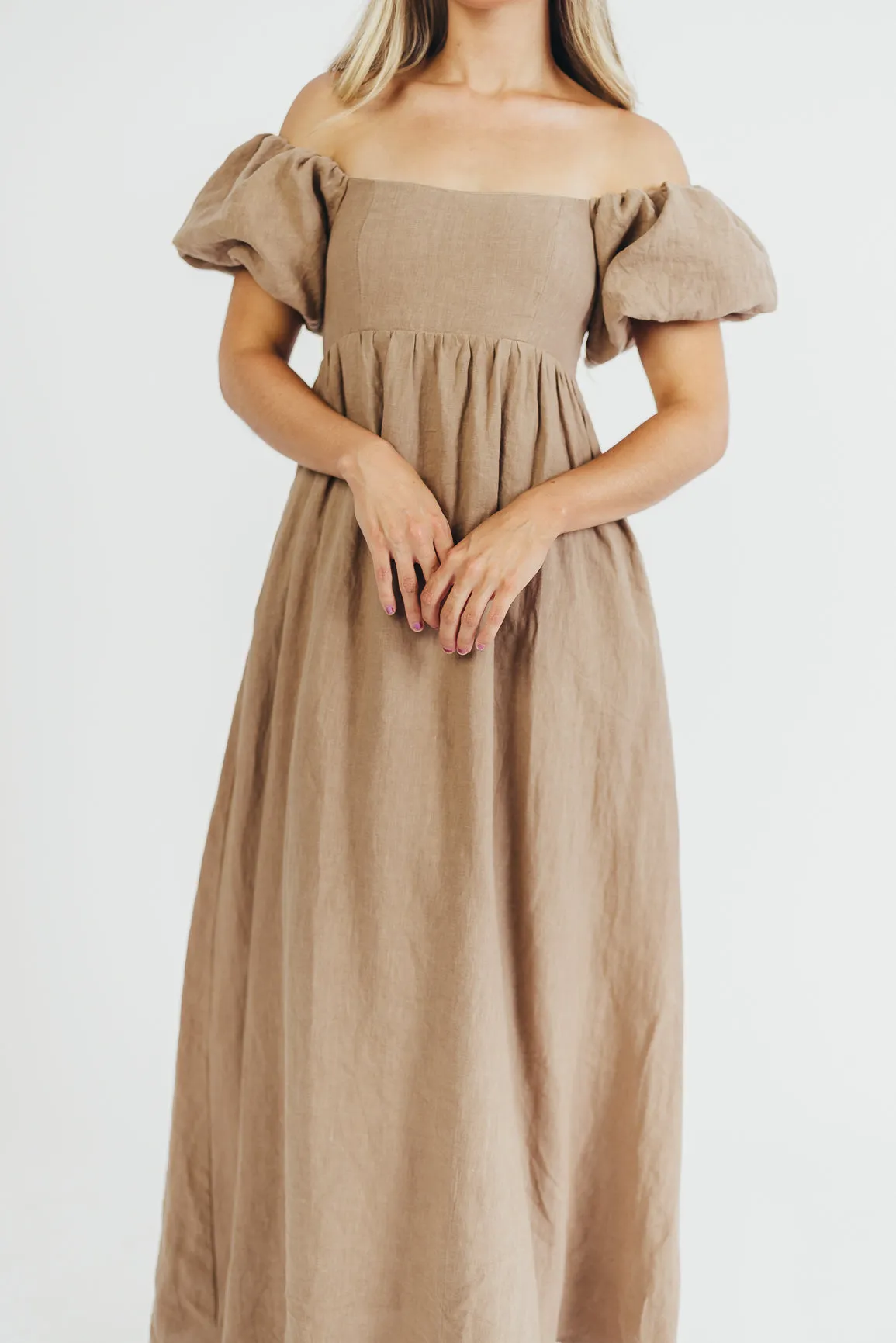 Candace Maxi Dress in Mocha - 100% Linen - Bump Friendly