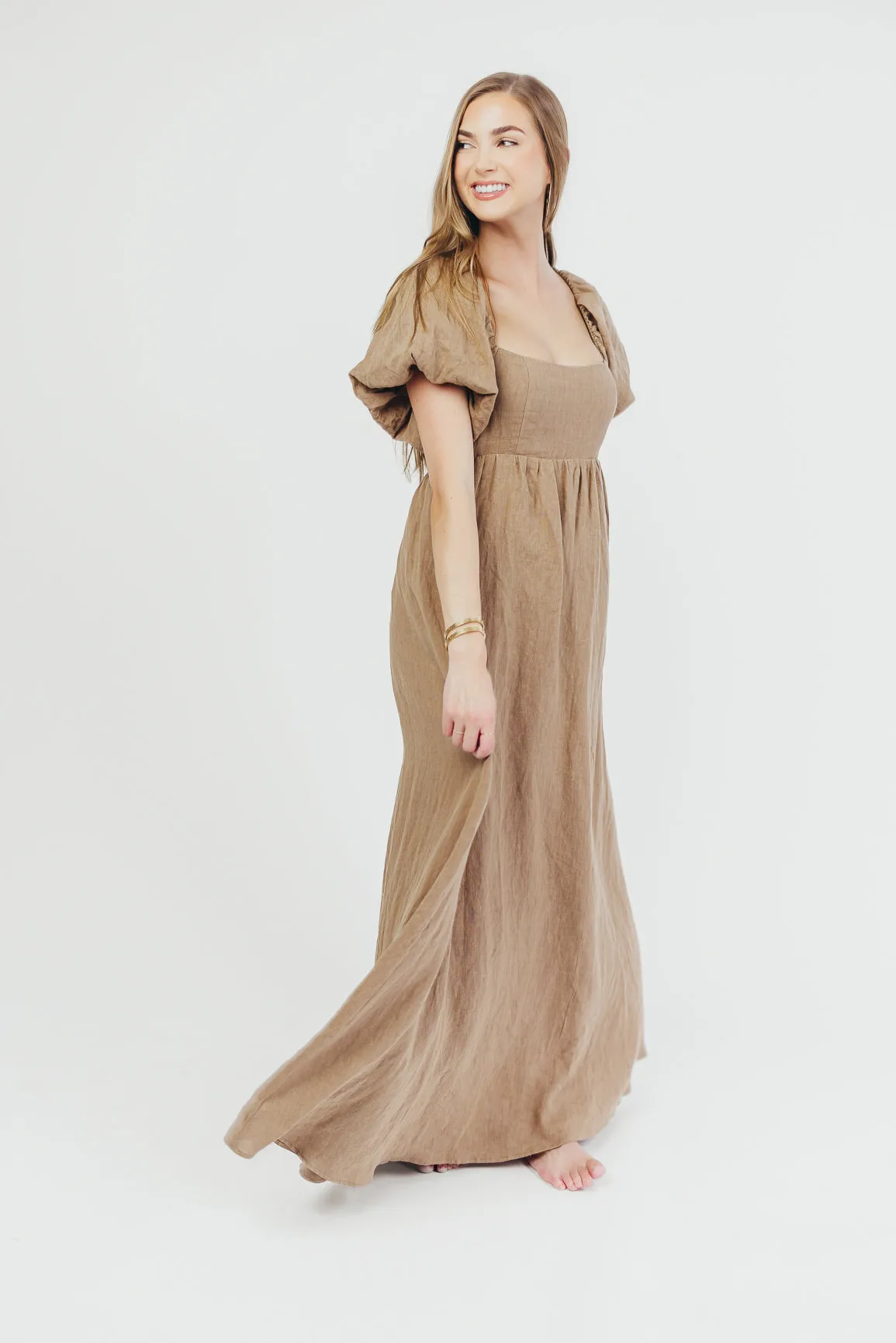 Candace Maxi Dress in Mocha - 100% Linen - Bump Friendly