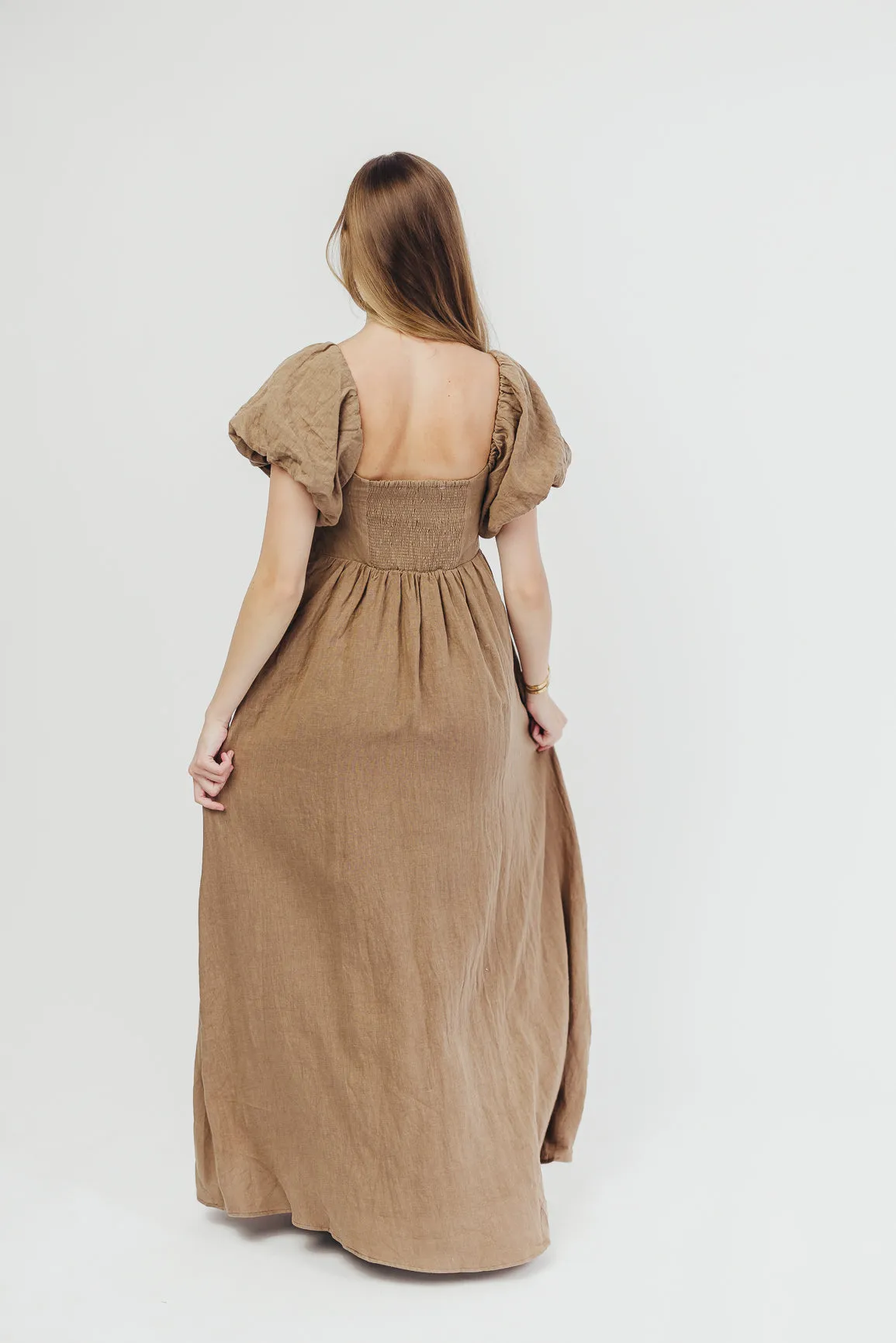 Candace Maxi Dress in Mocha - 100% Linen - Bump Friendly