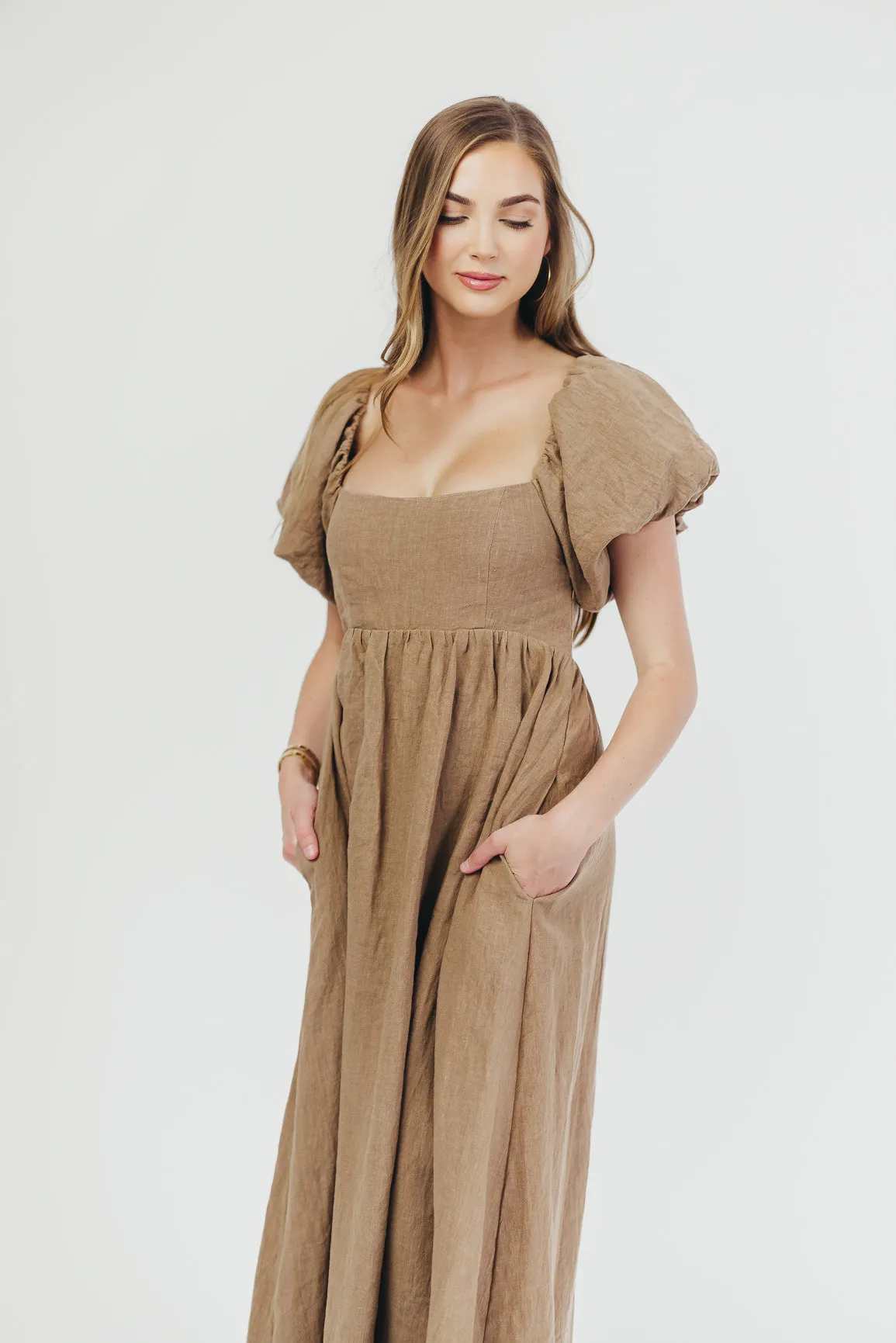 Candace Maxi Dress in Mocha - 100% Linen - Bump Friendly