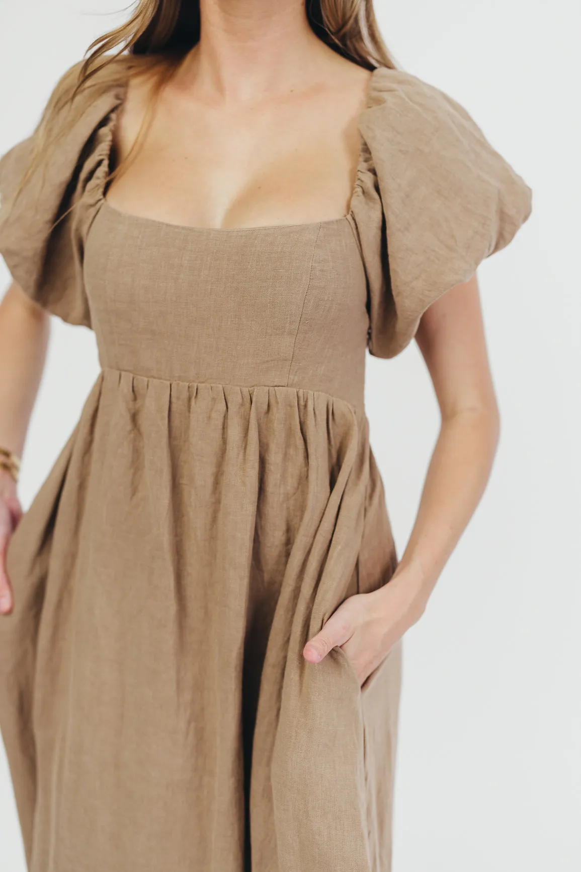 Candace Maxi Dress in Mocha - 100% Linen - Bump Friendly