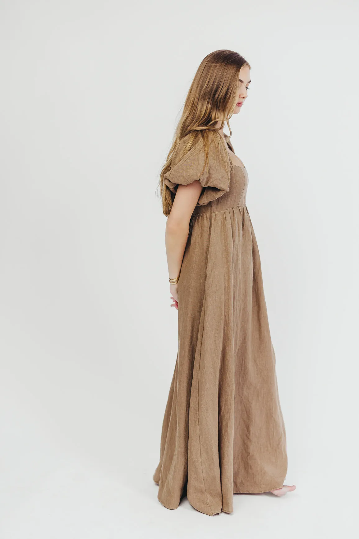 Candace Maxi Dress in Mocha - 100% Linen - Bump Friendly