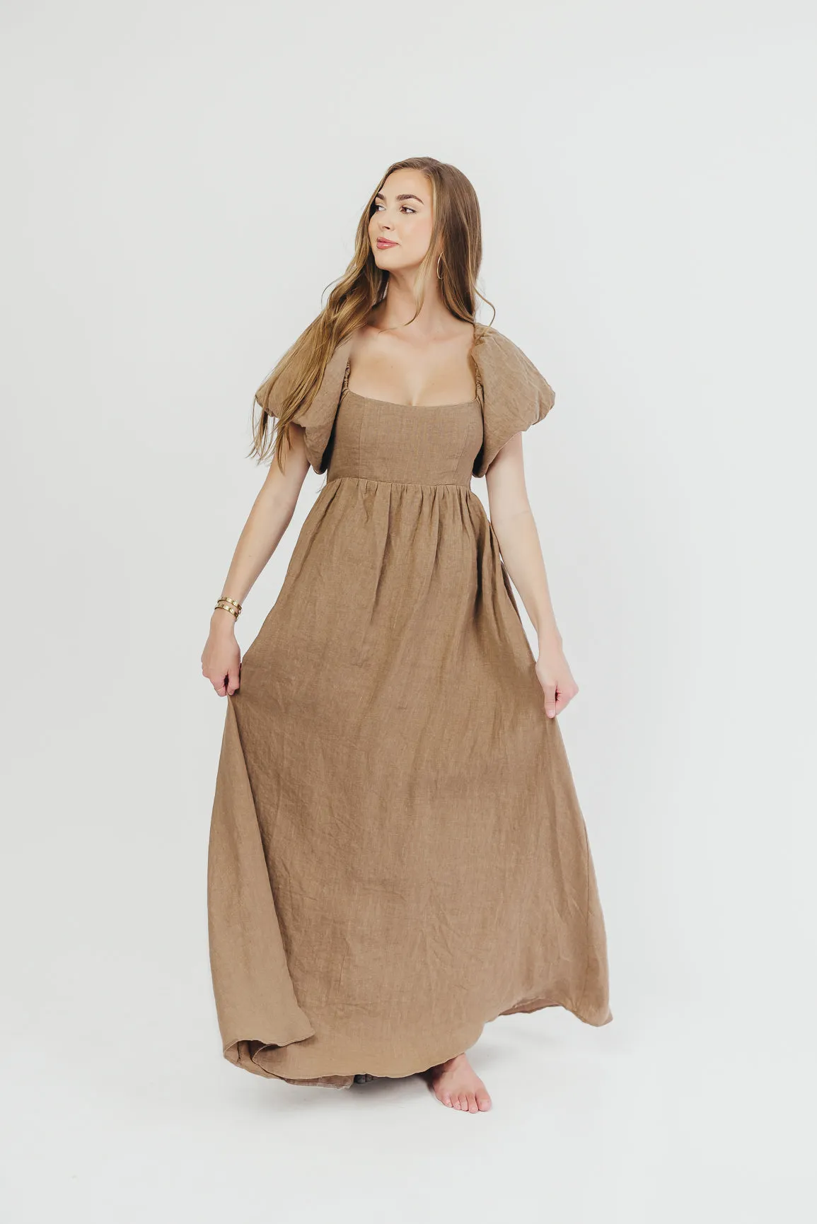 Candace Maxi Dress in Mocha - 100% Linen - Bump Friendly