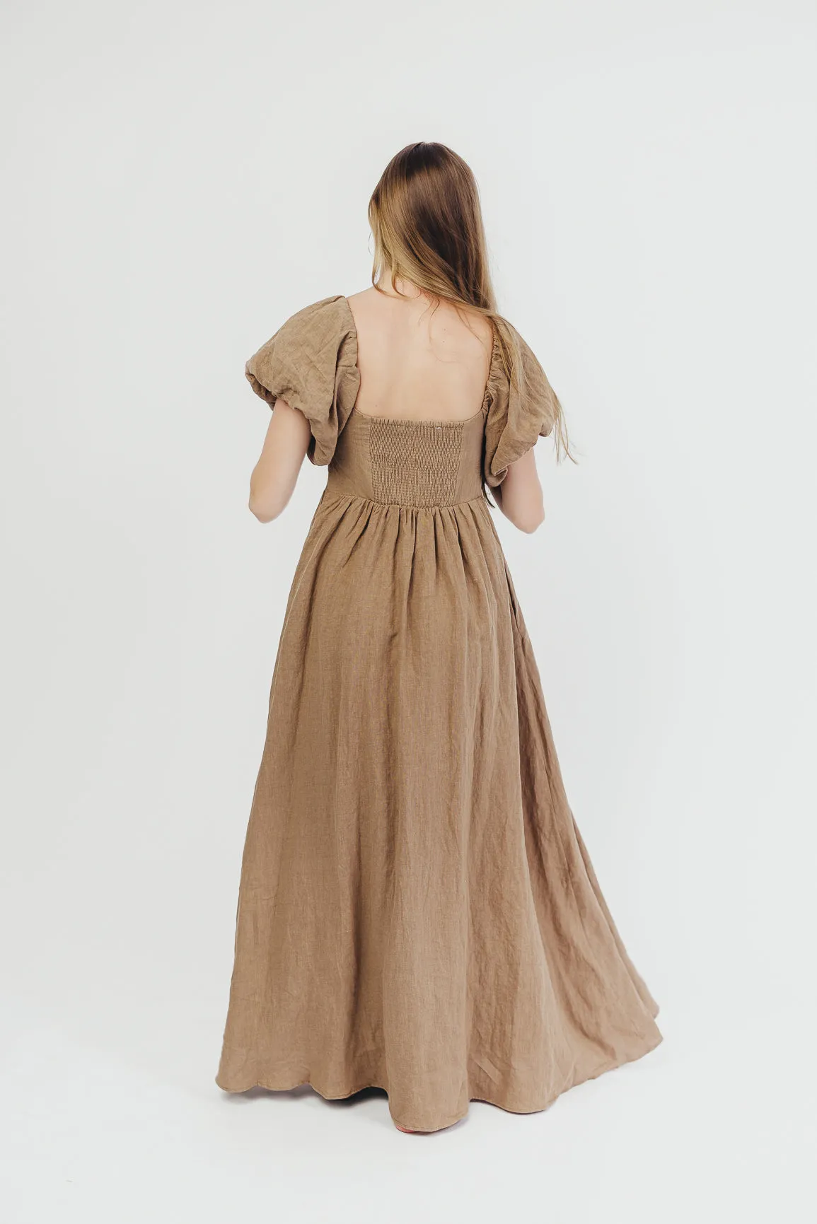 Candace Maxi Dress in Mocha - 100% Linen - Bump Friendly