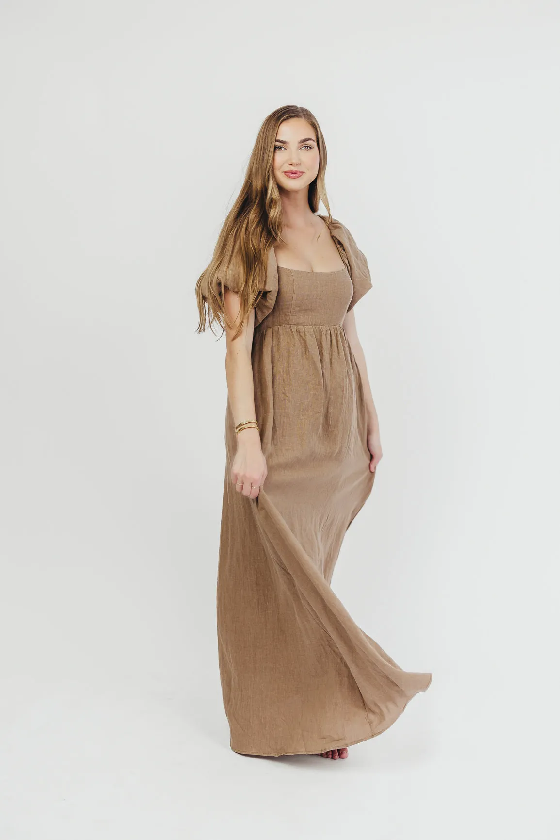 Candace Maxi Dress in Mocha - 100% Linen - Bump Friendly