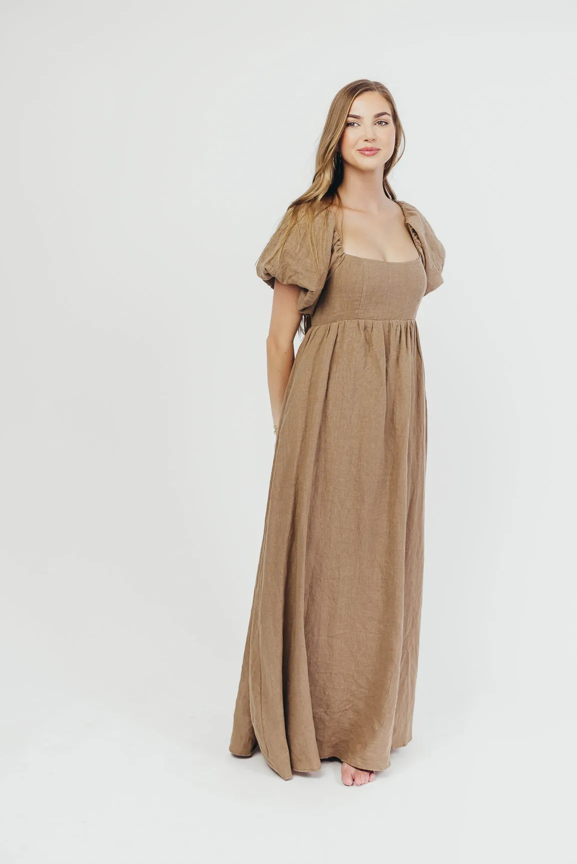 Candace Maxi Dress in Mocha - 100% Linen - Bump Friendly