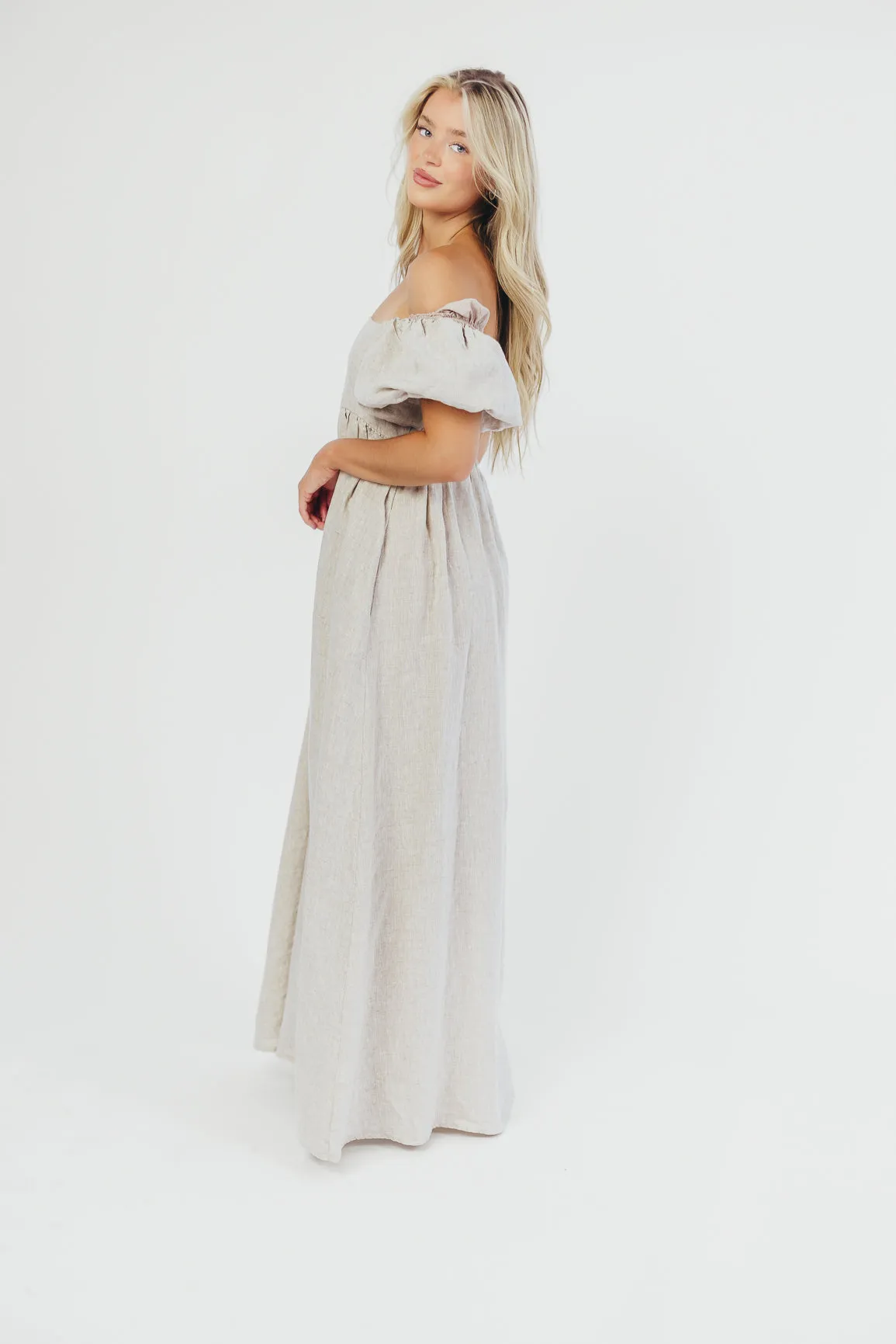 Candace Maxi Dress in Natural - 100% Linen - Bump Friendly