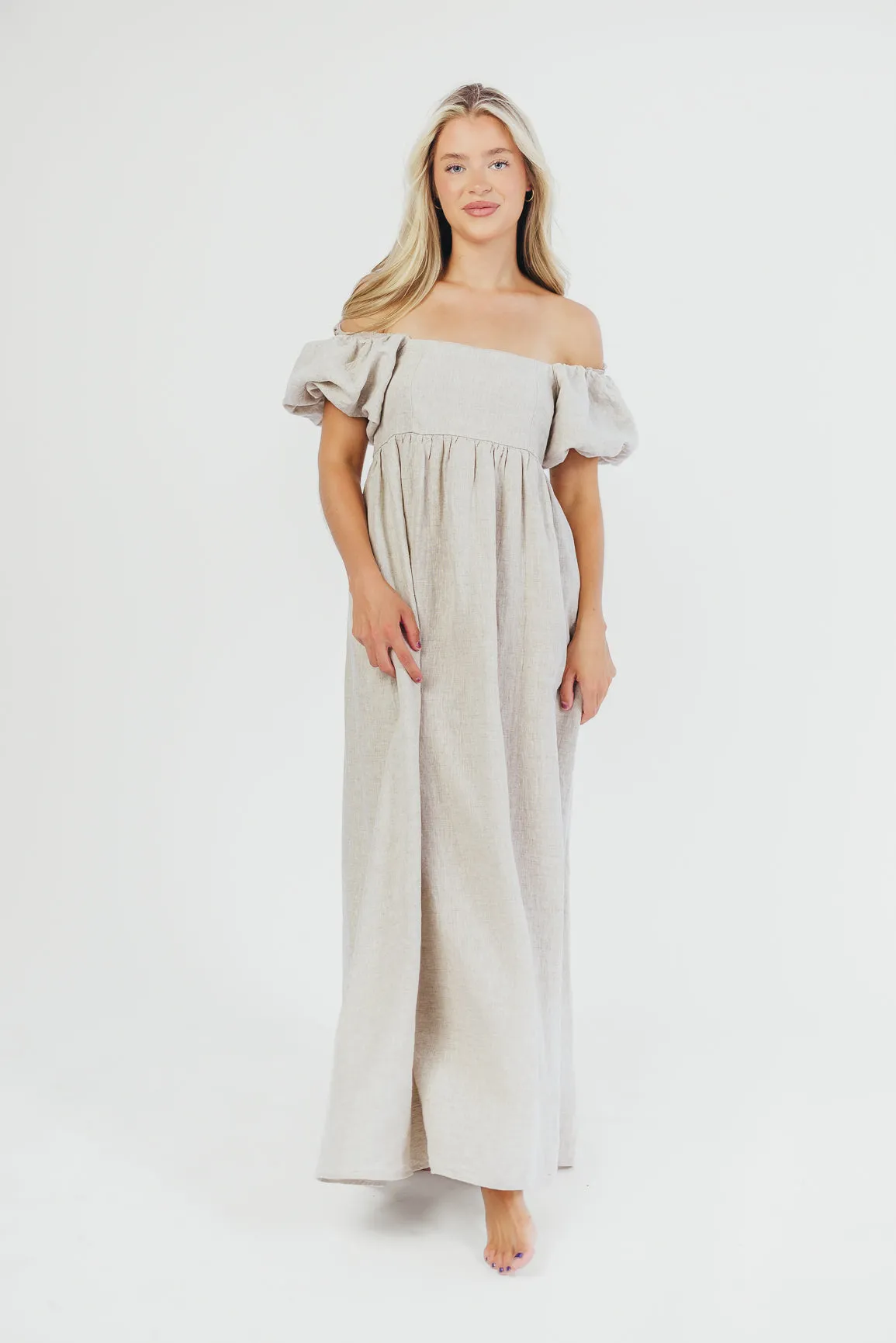 Candace Maxi Dress in Natural - 100% Linen - Bump Friendly