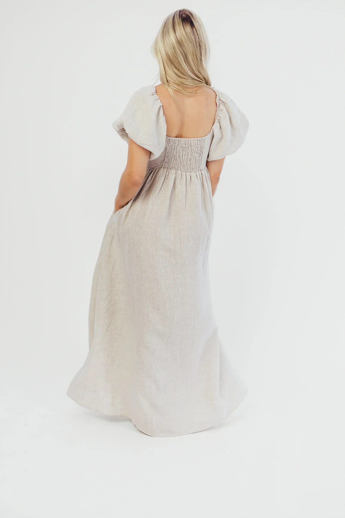 Candace Maxi Dress in Natural - 100% Linen - Bump Friendly