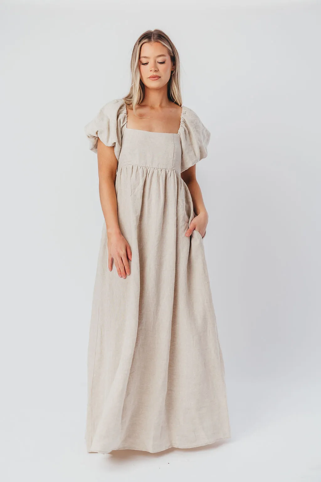 Candace Maxi Dress in Natural - 100% Linen - Bump Friendly