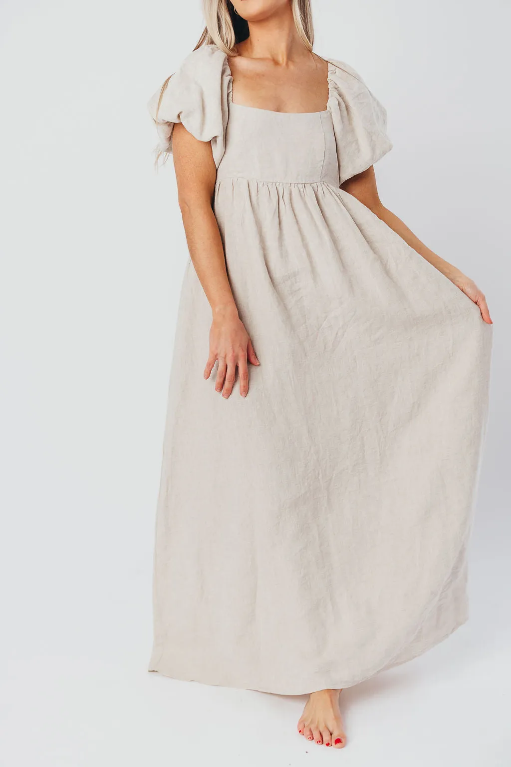 Candace Maxi Dress in Natural - 100% Linen - Bump Friendly