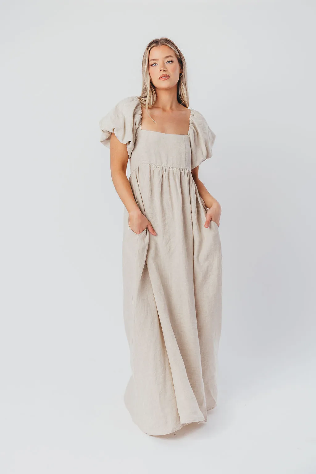 Candace Maxi Dress in Natural - 100% Linen - Bump Friendly