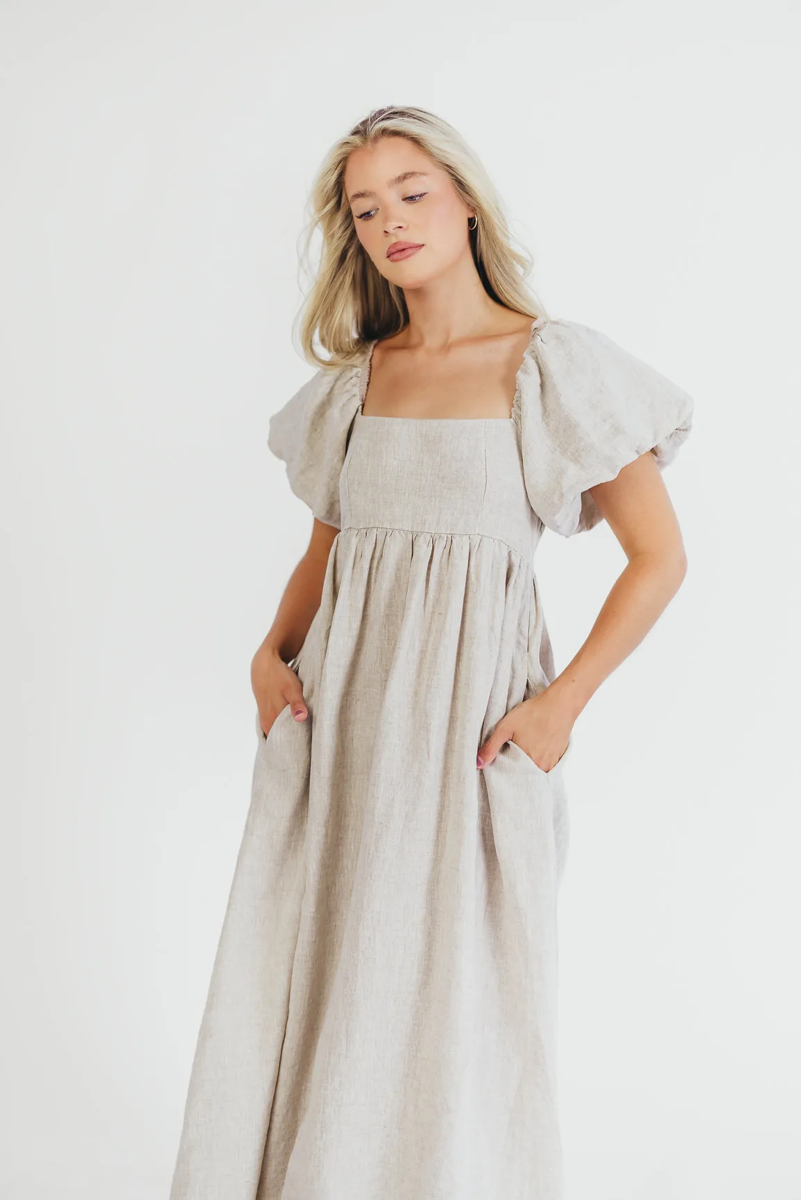 Candace Maxi Dress in Natural - 100% Linen - Bump Friendly