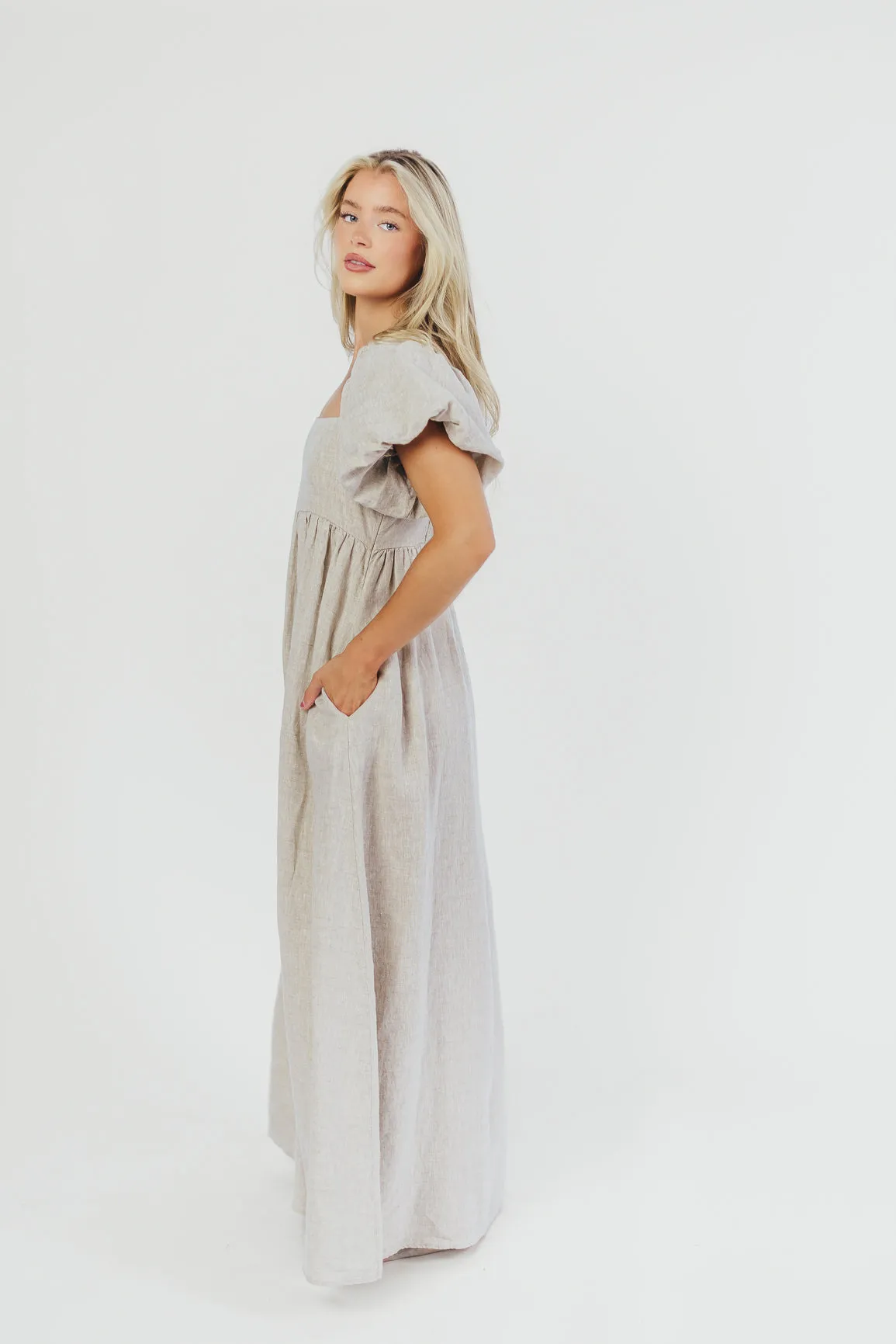 Candace Maxi Dress in Natural - 100% Linen - Bump Friendly