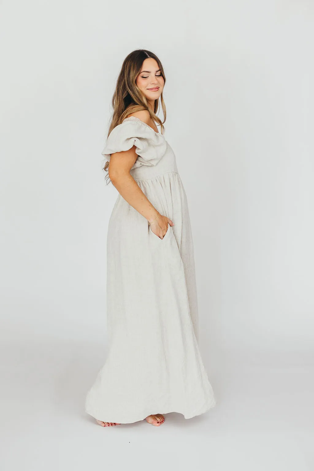 Candace Maxi Dress in Natural - 100% Linen - Bump Friendly