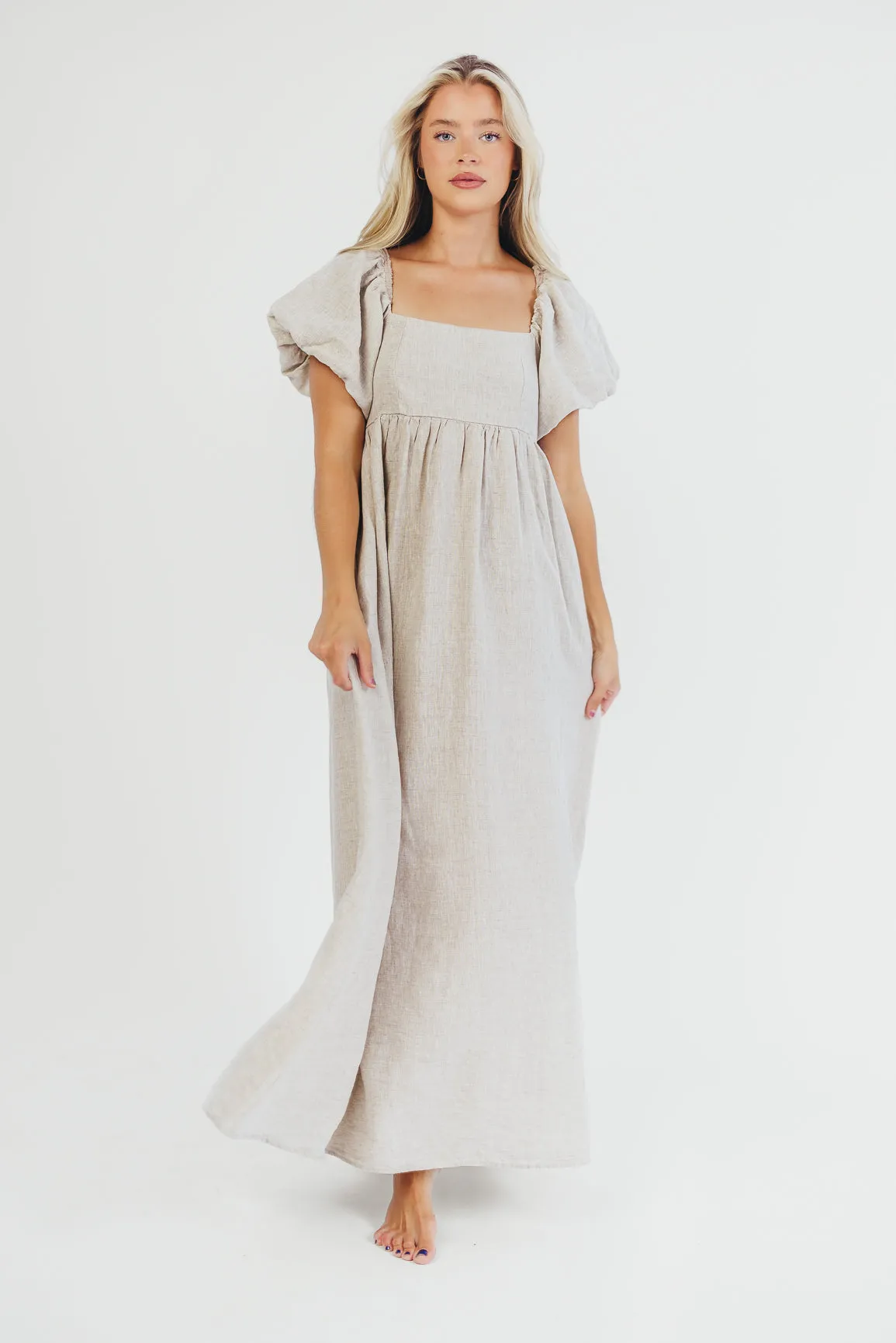 Candace Maxi Dress in Natural - 100% Linen - Bump Friendly